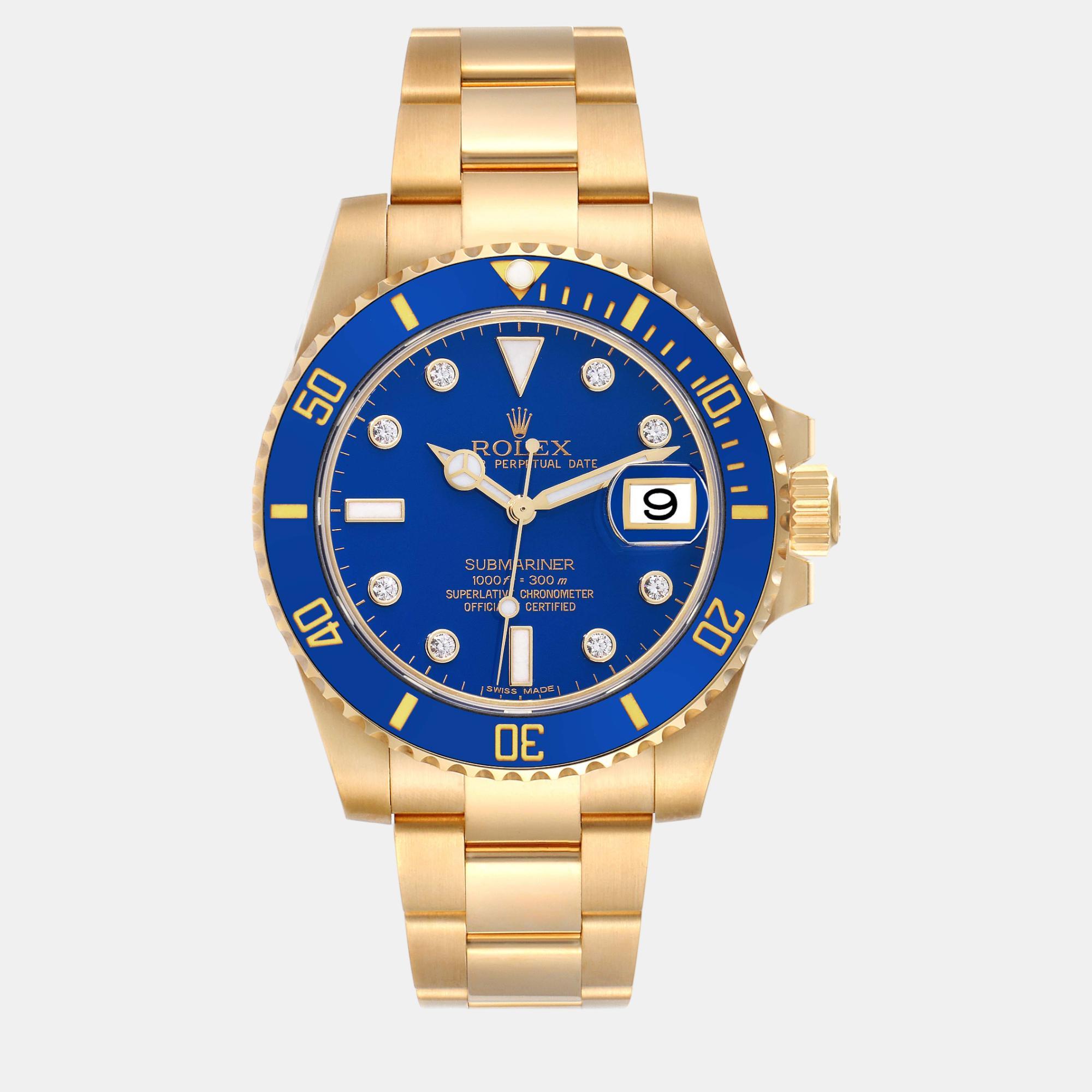 

Rolex Submariner Yellow Gold Blue Diamond Dial Mens Watch 116618