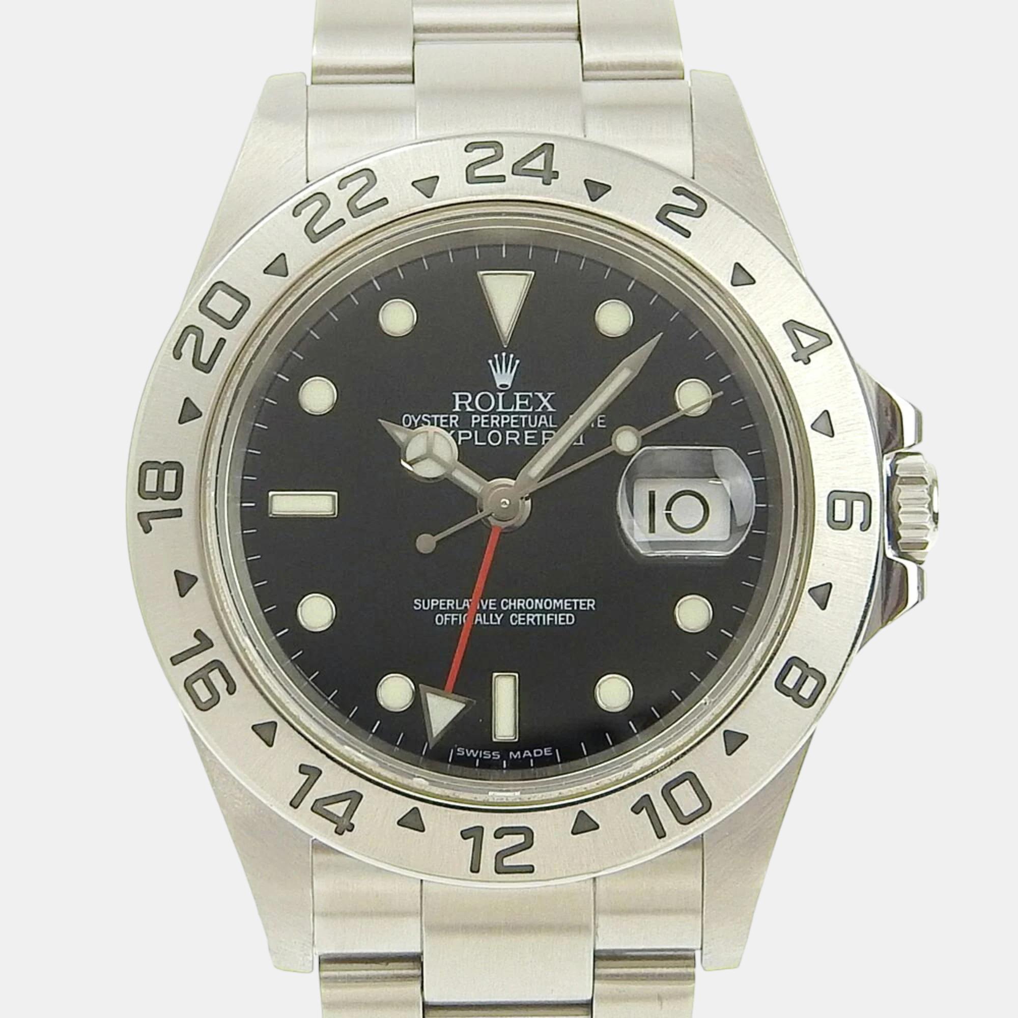 Pre-owned Rolex Black Stainless Steel Explorer Ii 16570 Automatic Men's Wristwatch 40 Mm