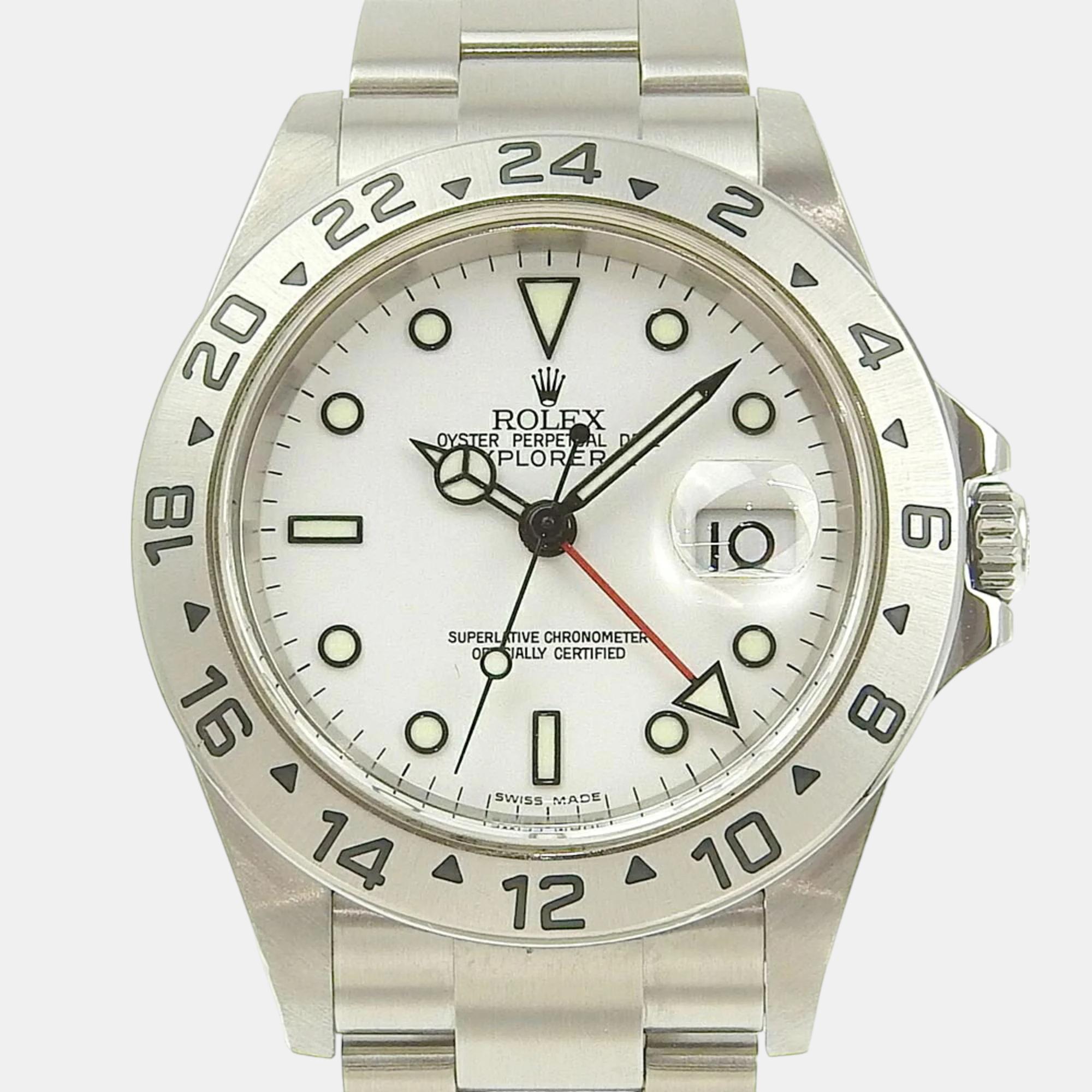 Pre-owned Rolex White Stainless Steel Explorer Ii 16570 Automatic Men's Wristwatch 40 Mm