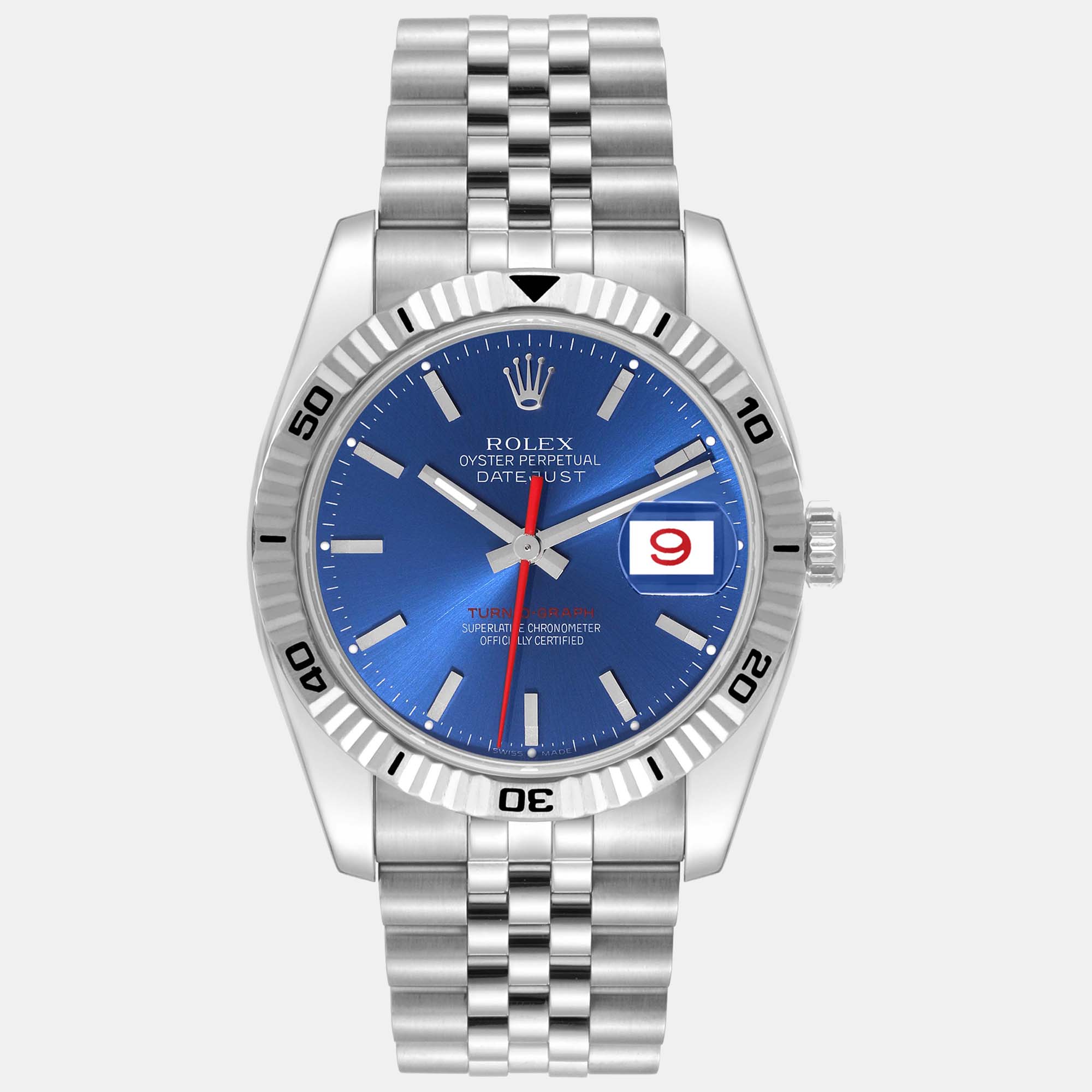 

Rolex Datejust Turnograph Steel White Gold Mens Watch 116264, Blue