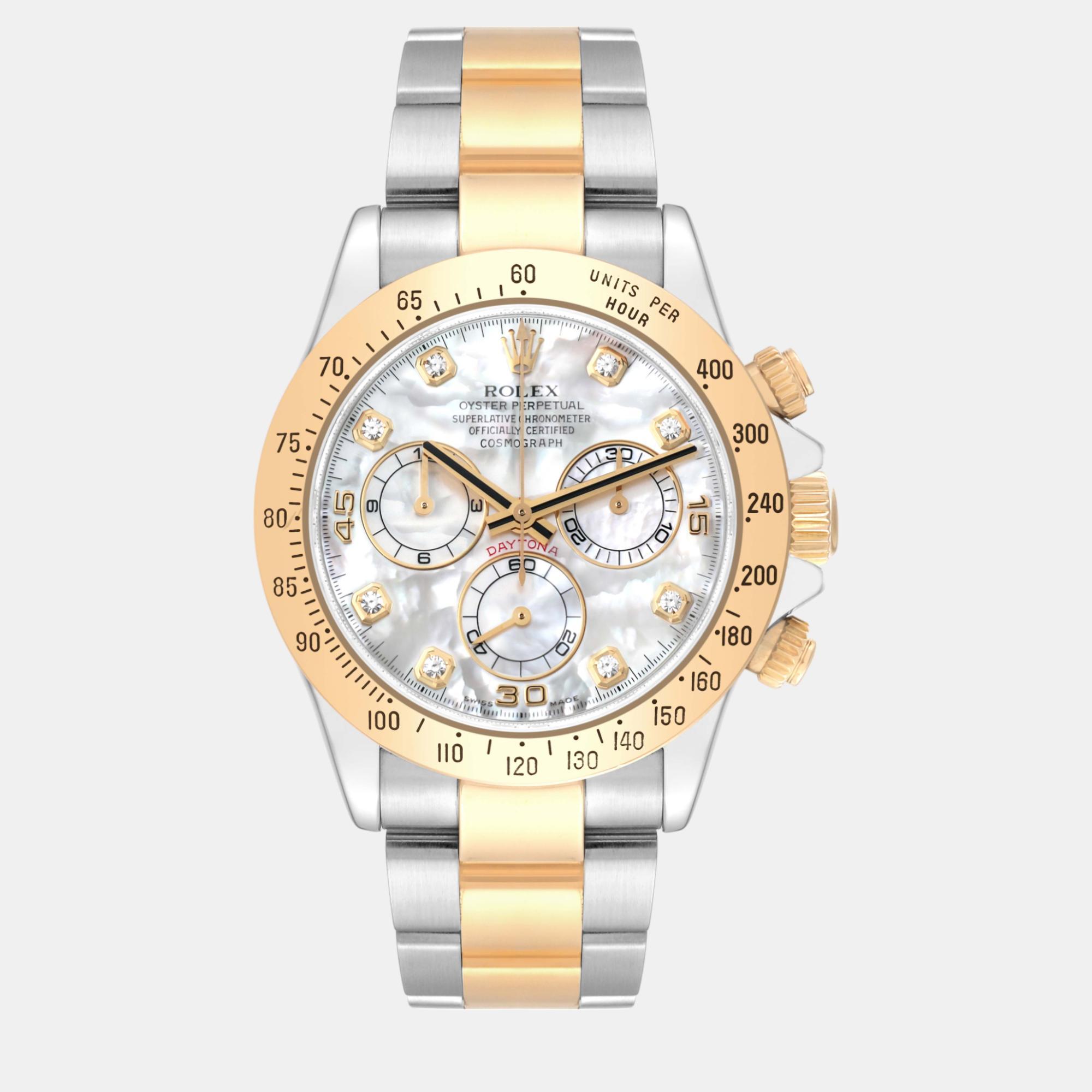 

Rolex Daytona Yellow Gold Steel Mother of Pearl Diamond Mens Watch 116523, White