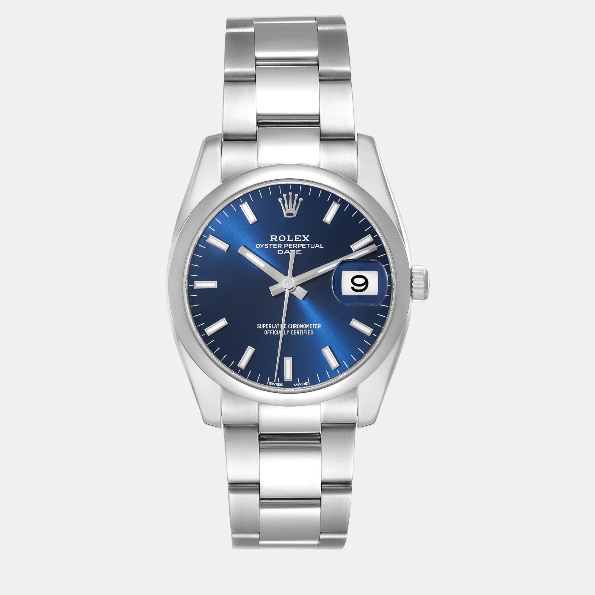 

Rolex Date Stainless Steel Blue Dial Men's Watch 115200 34 mm
