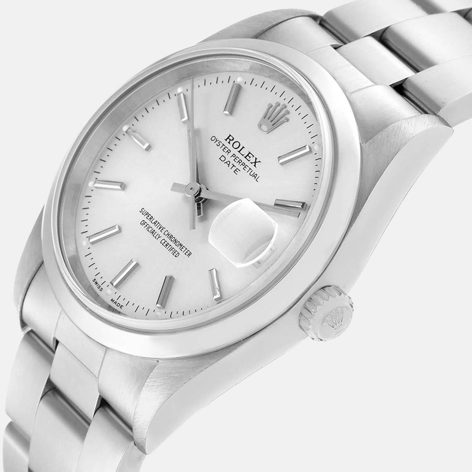 

Rolex Date Silver Dial Smooth Bezel Steel Men's Watch 15200 34 mm