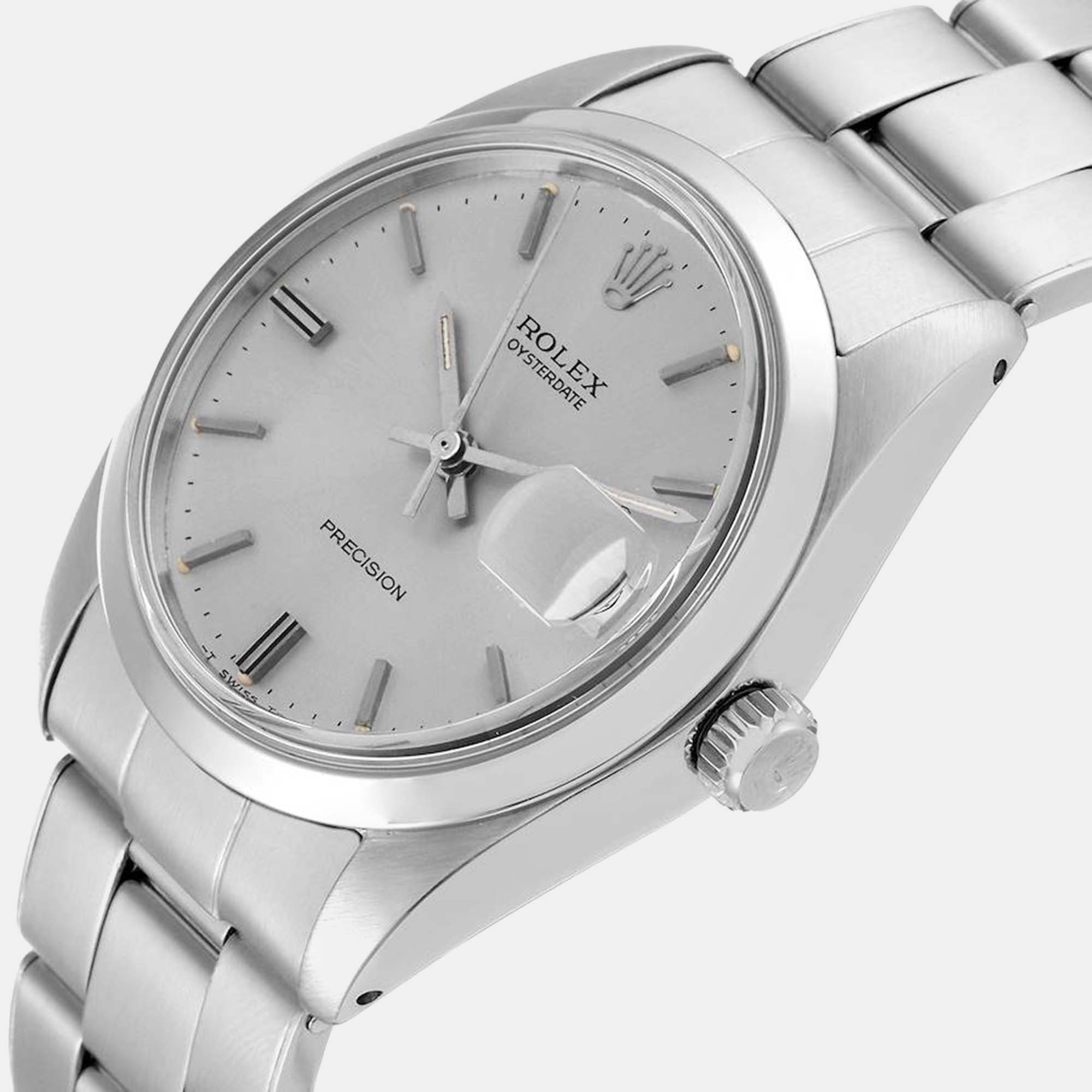 

Rolex OysterDate Precision Silver Dial Vintage Steel Mens Watch 6694