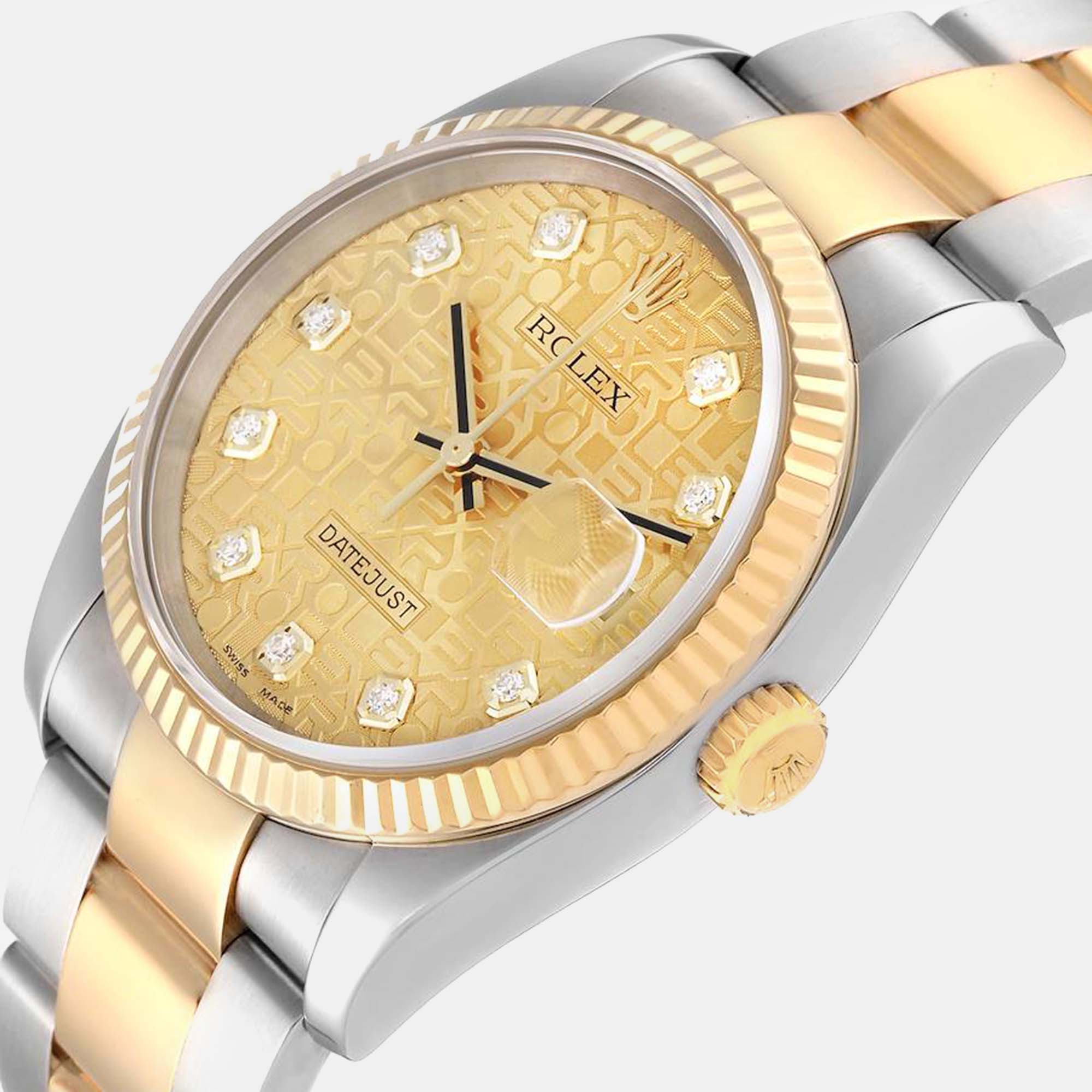 

Rolex Datejust Steel Yellow Gold Anniversary Diamond Dial Mens Watch 116233