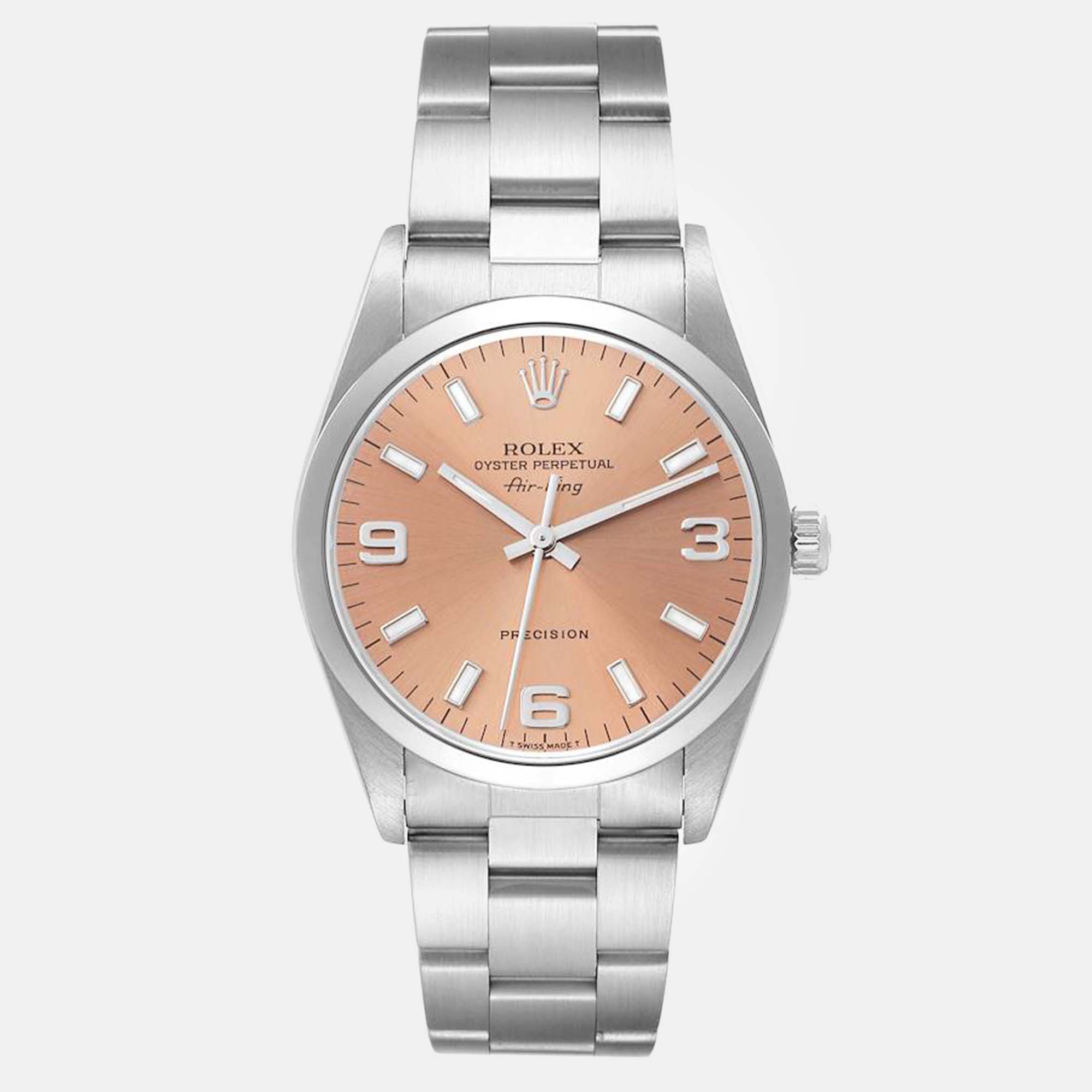 

Rolex Air King Salmon Dial Smooth Bezel Steel Men's Watch, Beige