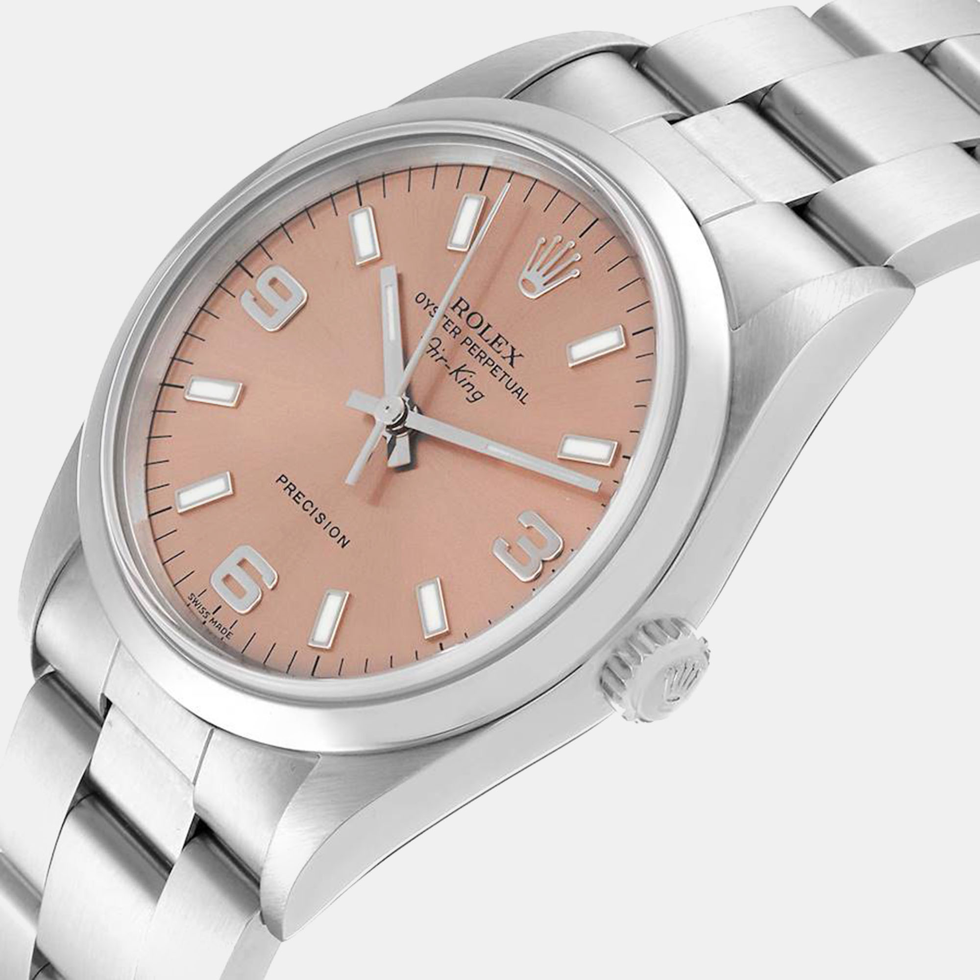 

Rolex Air King Salmon Dial Smooth Bezel Steel Men's Watch, Beige