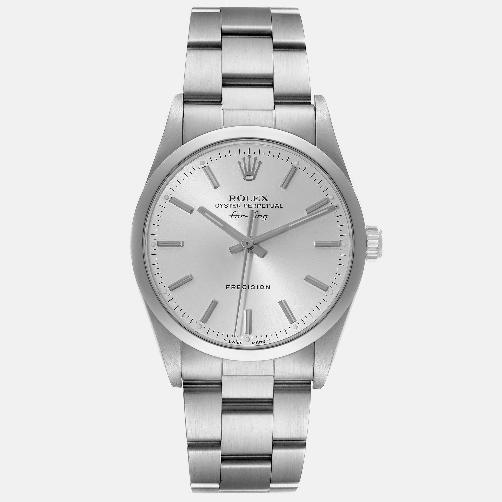 

Rolex Air King Silver Dial Smooth Bezel Steel Men's Watch