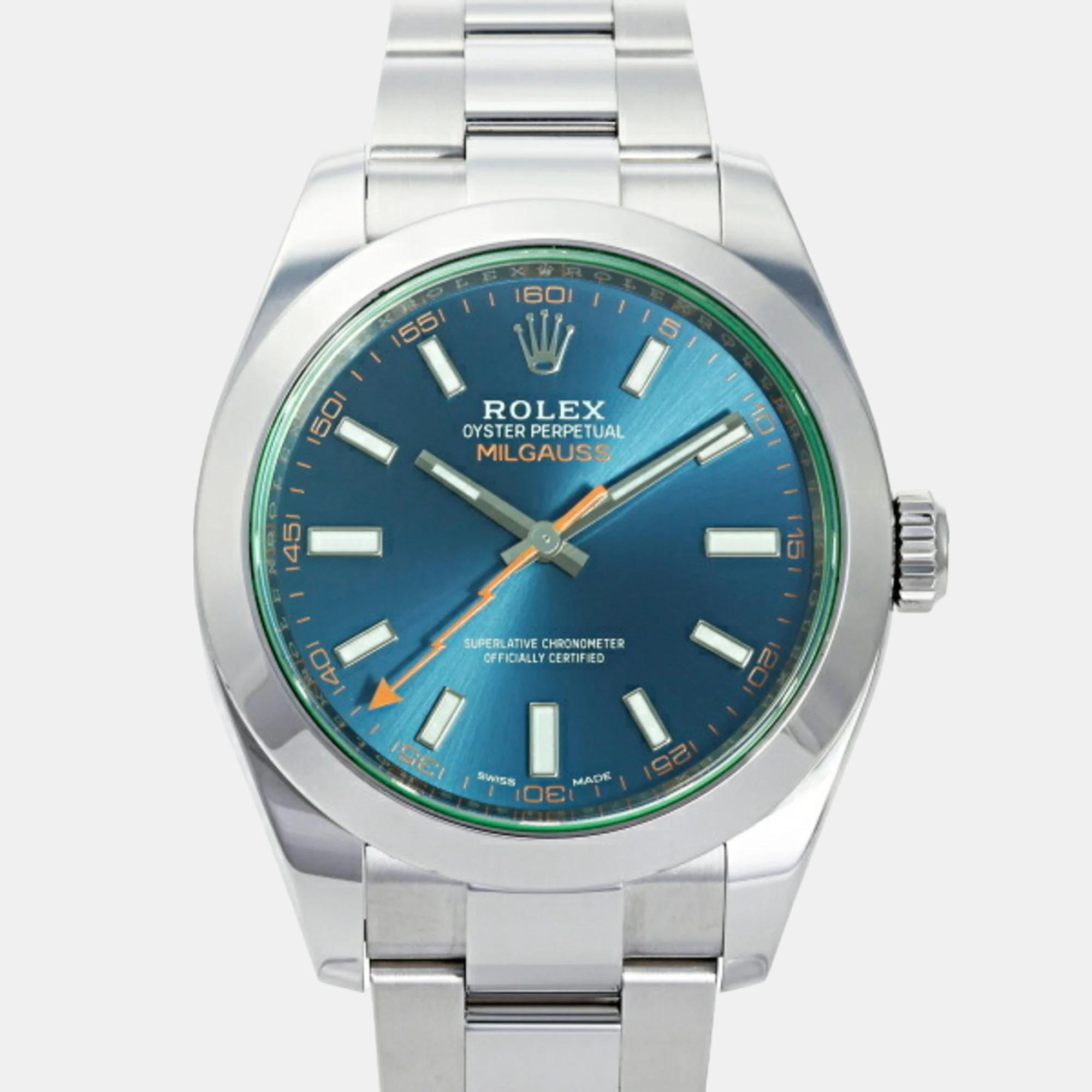 

Rolex Blue Stainless Steel Milgauss 116400Gv Men's Watch