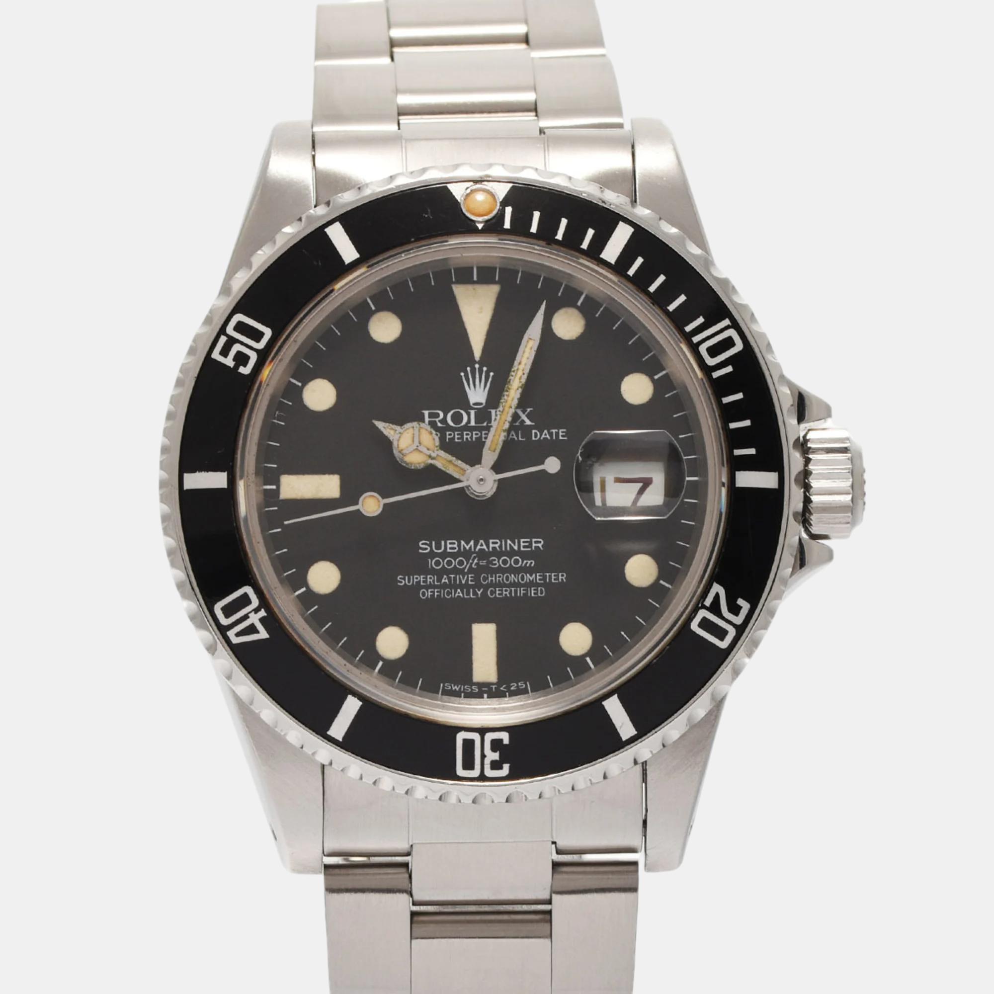 

Rolex Black Stainless Steel Submariner Date Borderless 16800 Men's Watch