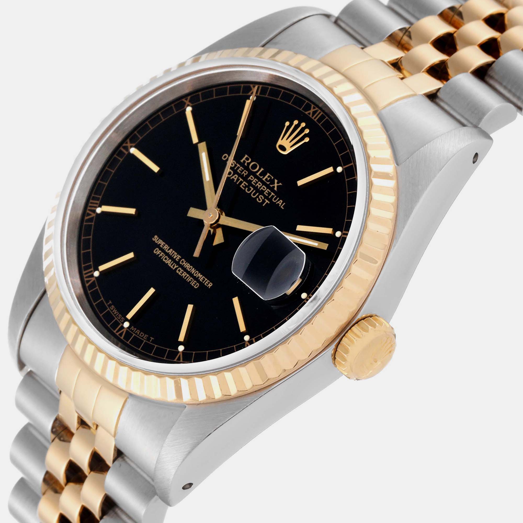 

Rolex Datejust Steel Yellow Gold Black Dial Men's Watch