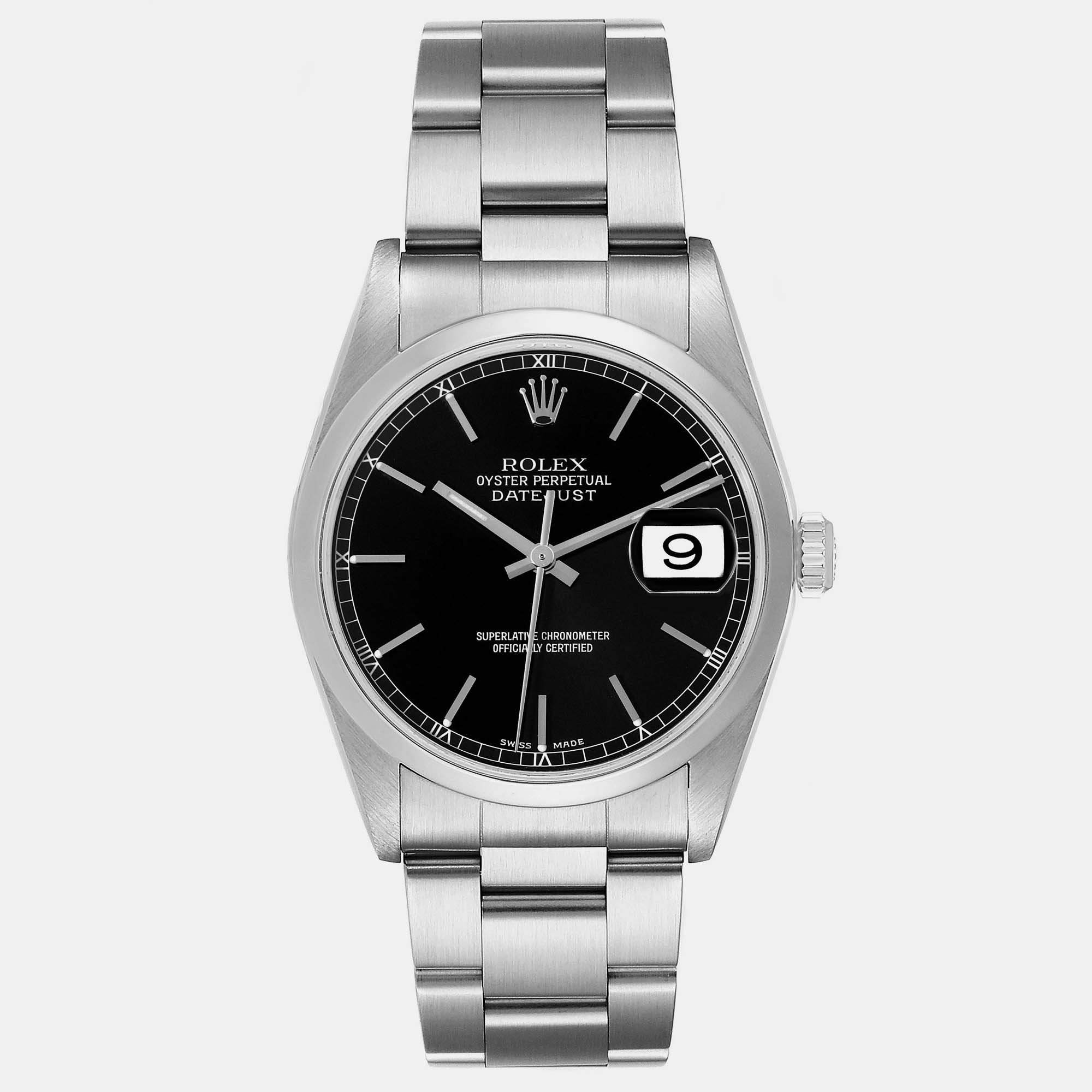 

Rolex Datejust Black Dial Smooth Bezel Steel Men's Watch