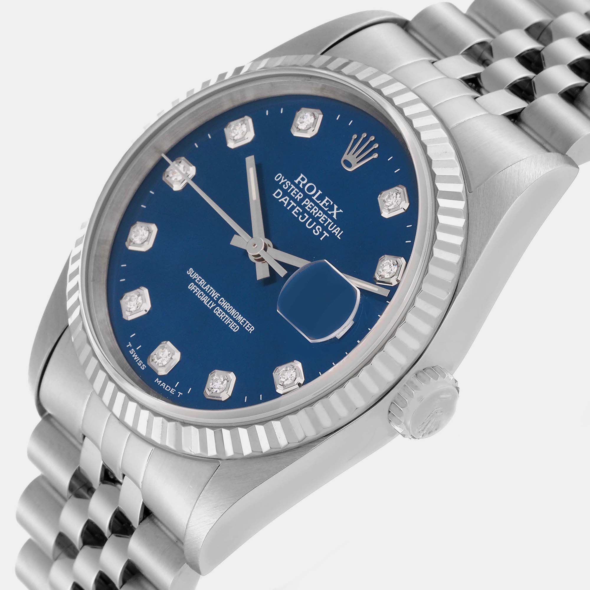 

Rolex Datejust Blue Diamond Dial Steel White Gold Men's Watch