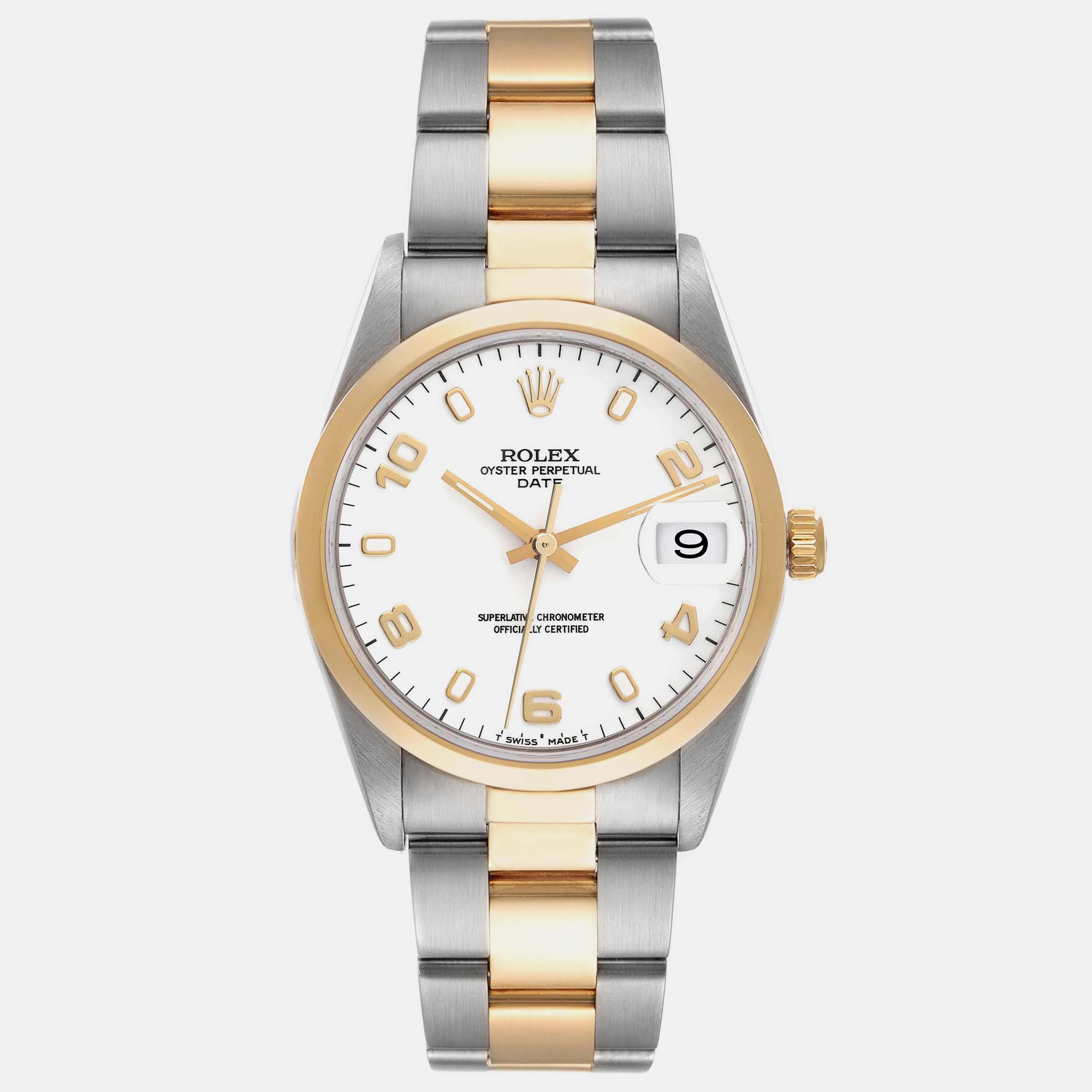 

Rolex Date Steel Yellow Gold White Dial Men's Watch