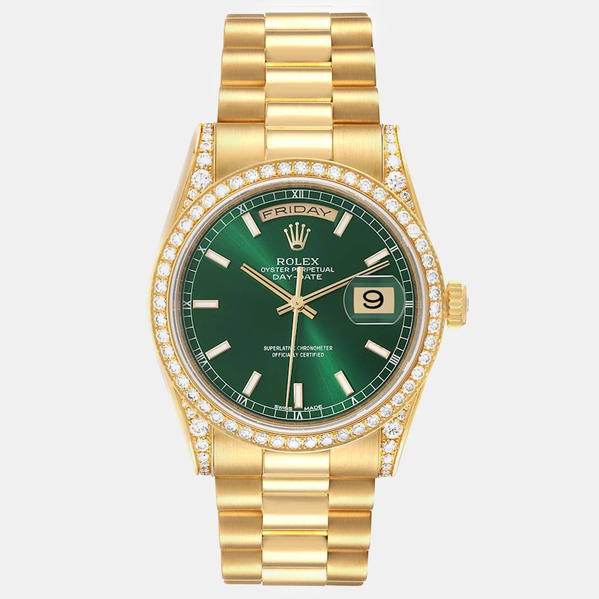 

Rolex President Day-Date Yellow Gold Diamond Men's Watch, Green