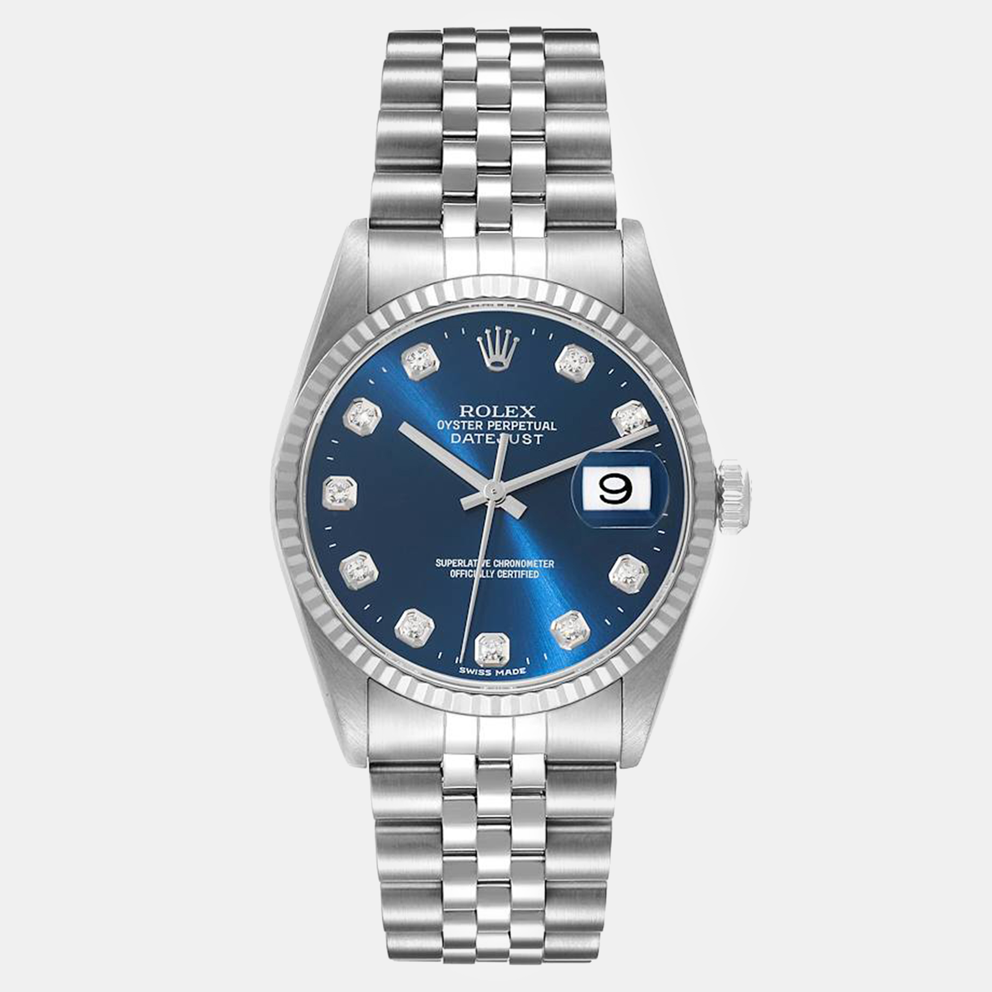 

Rolex Datejust Blue Diamond Dial Steel White Gold Men's Watch