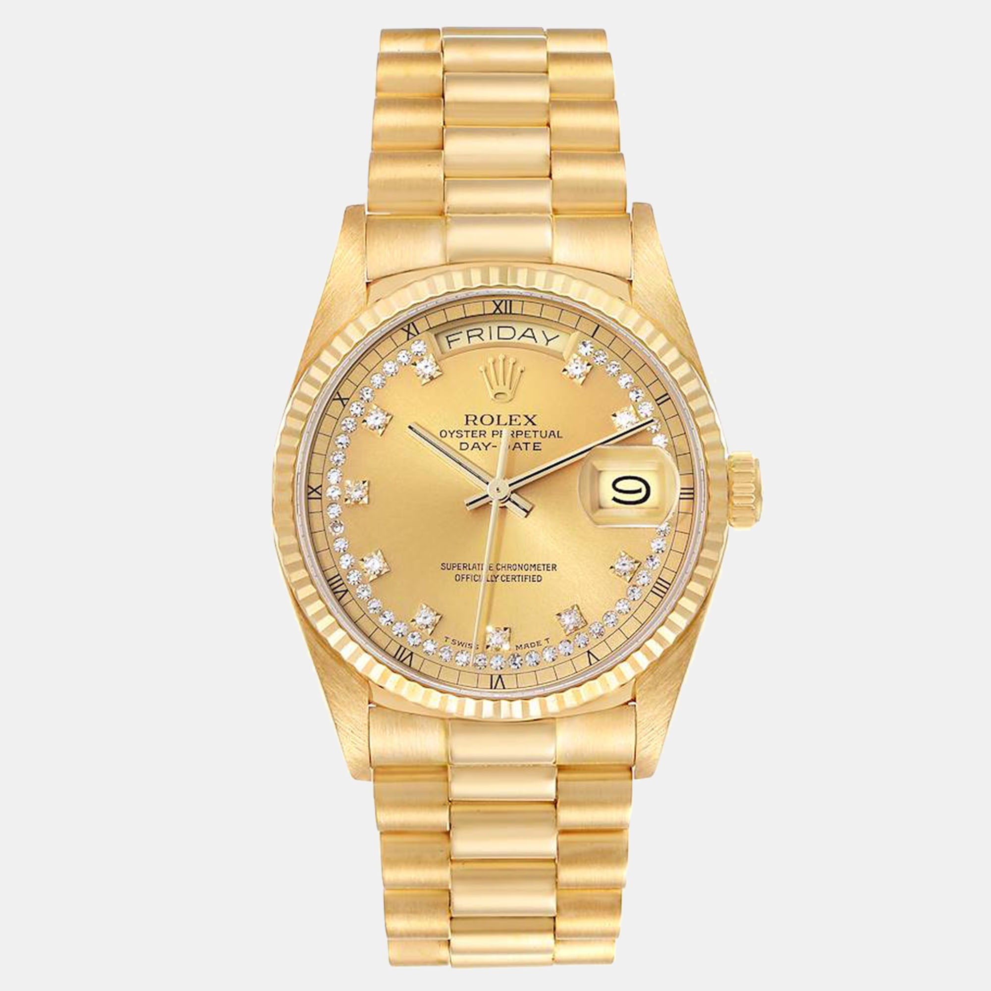 

Rolex President Day-Date Yellow Gold Diamond Dial Men's Watch 36 mm
