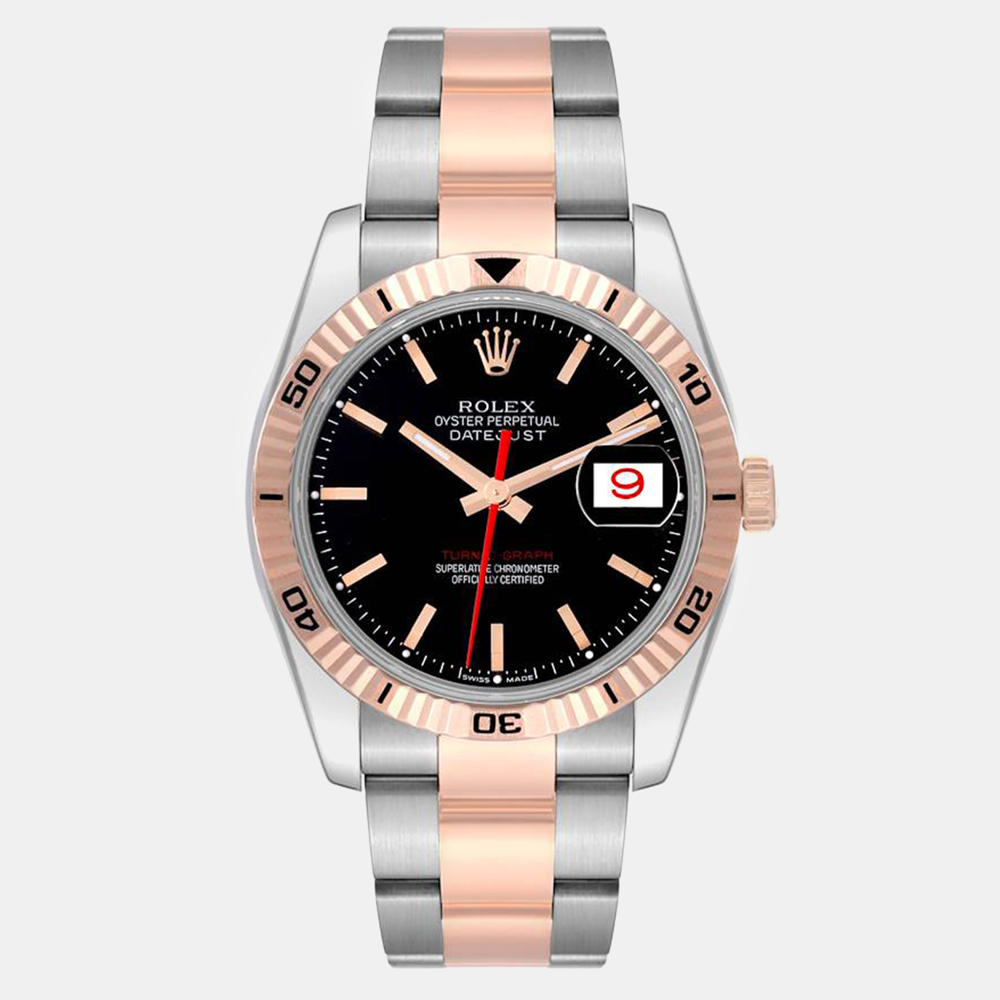 

Rolex Datejust Turnograph Black Dial Steel Rose Gold Men's Watch