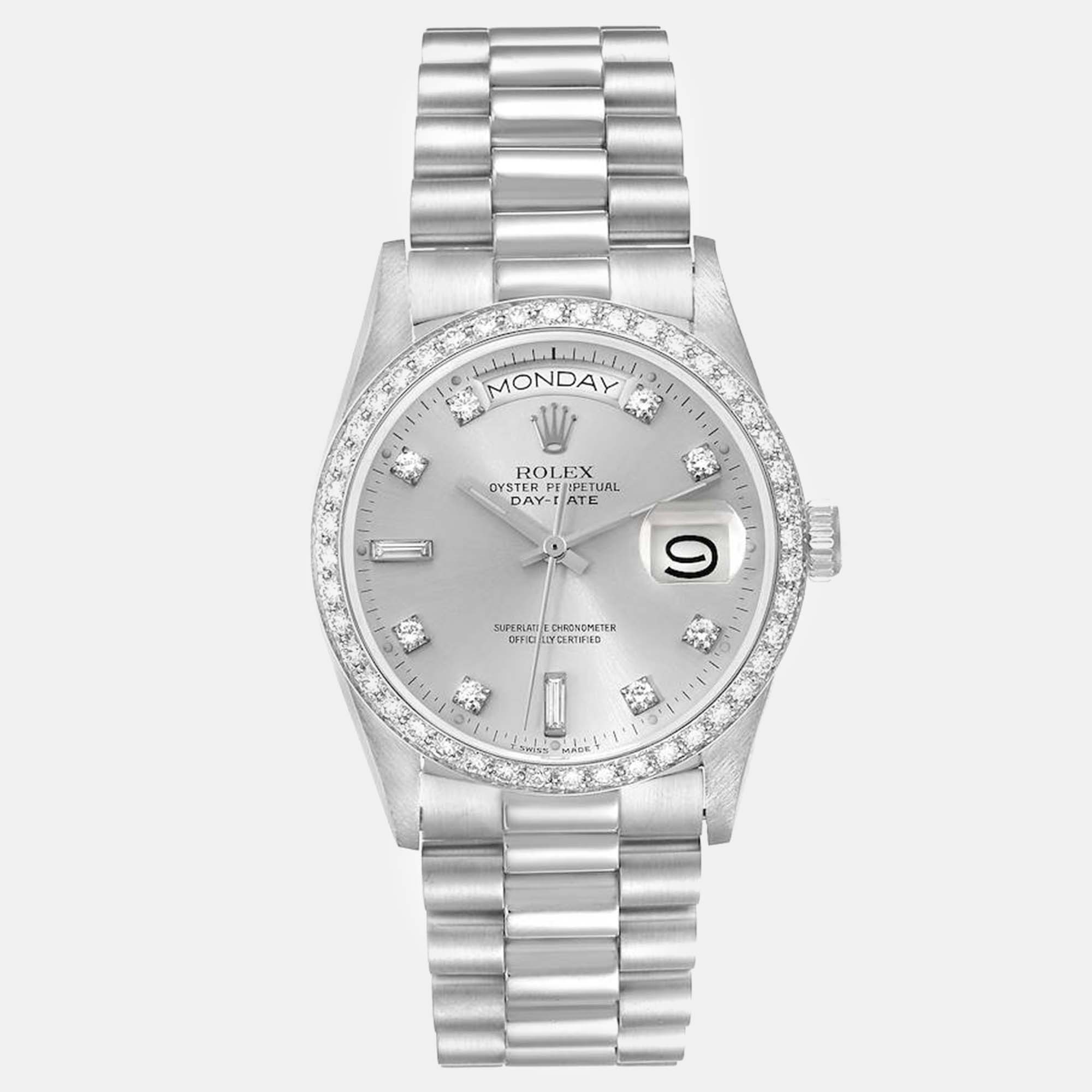 

Rolex President Day-Date Silver Dial Platinum Diamond Men's Watch