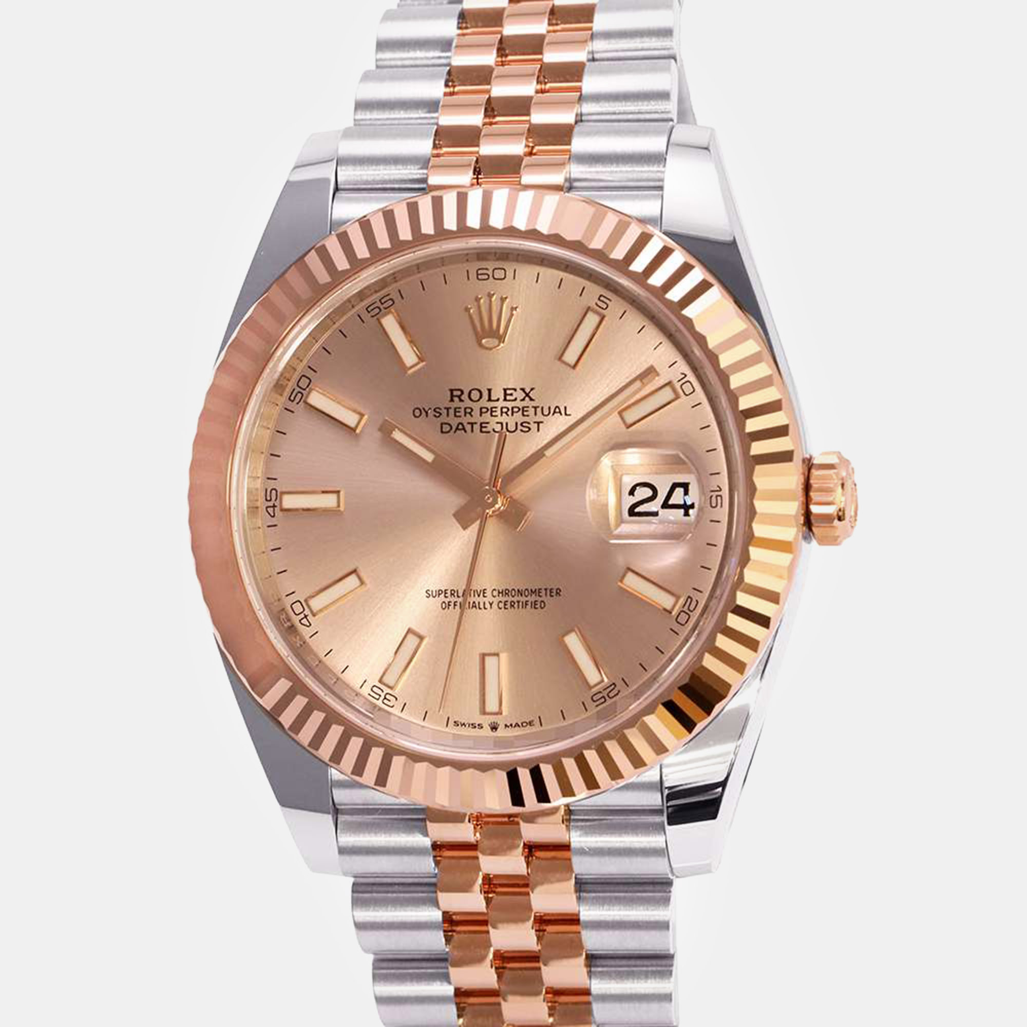 

Rolex Pink 18k Rose Gold Stainless Steel Datejust 126331 Automatic Men's Wristwatch 41 mm