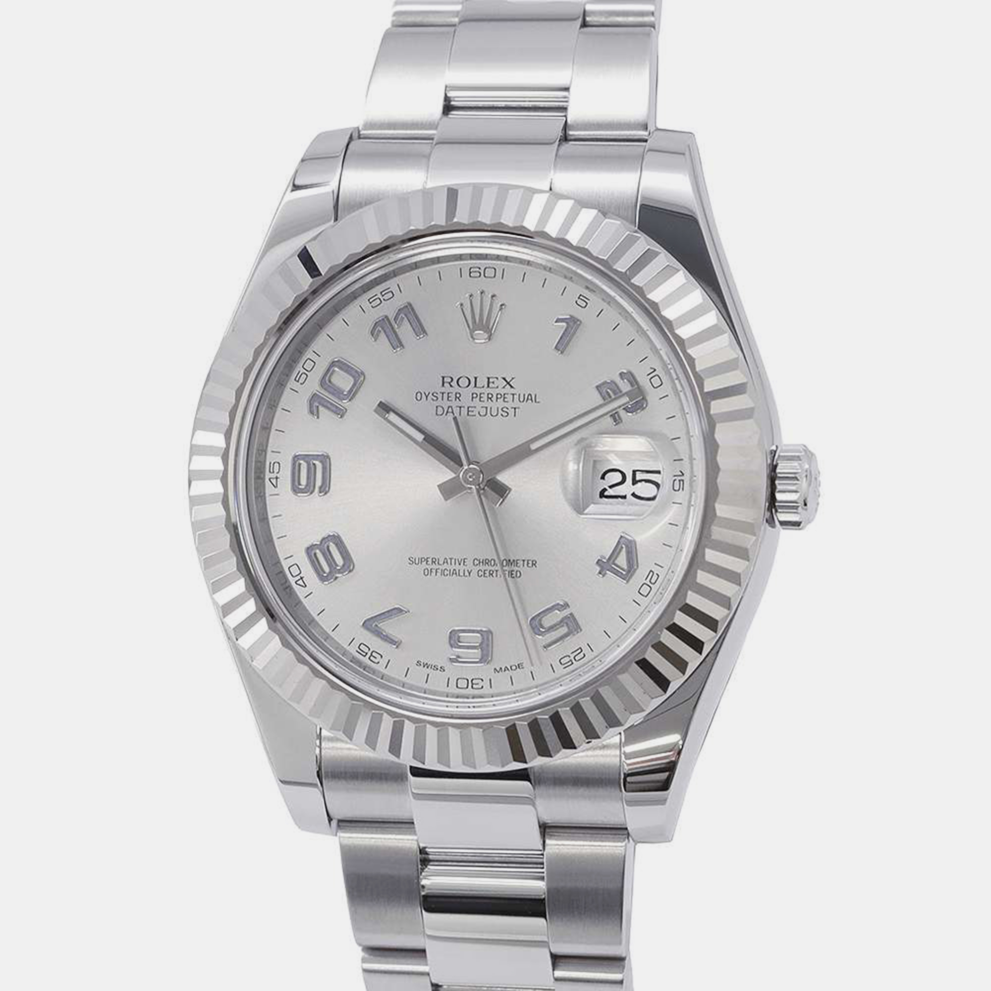 

Rolex Silver 18k White Gold Stainless Steel Datejust 116334 Automatic Men's Wristwatch 41 mm