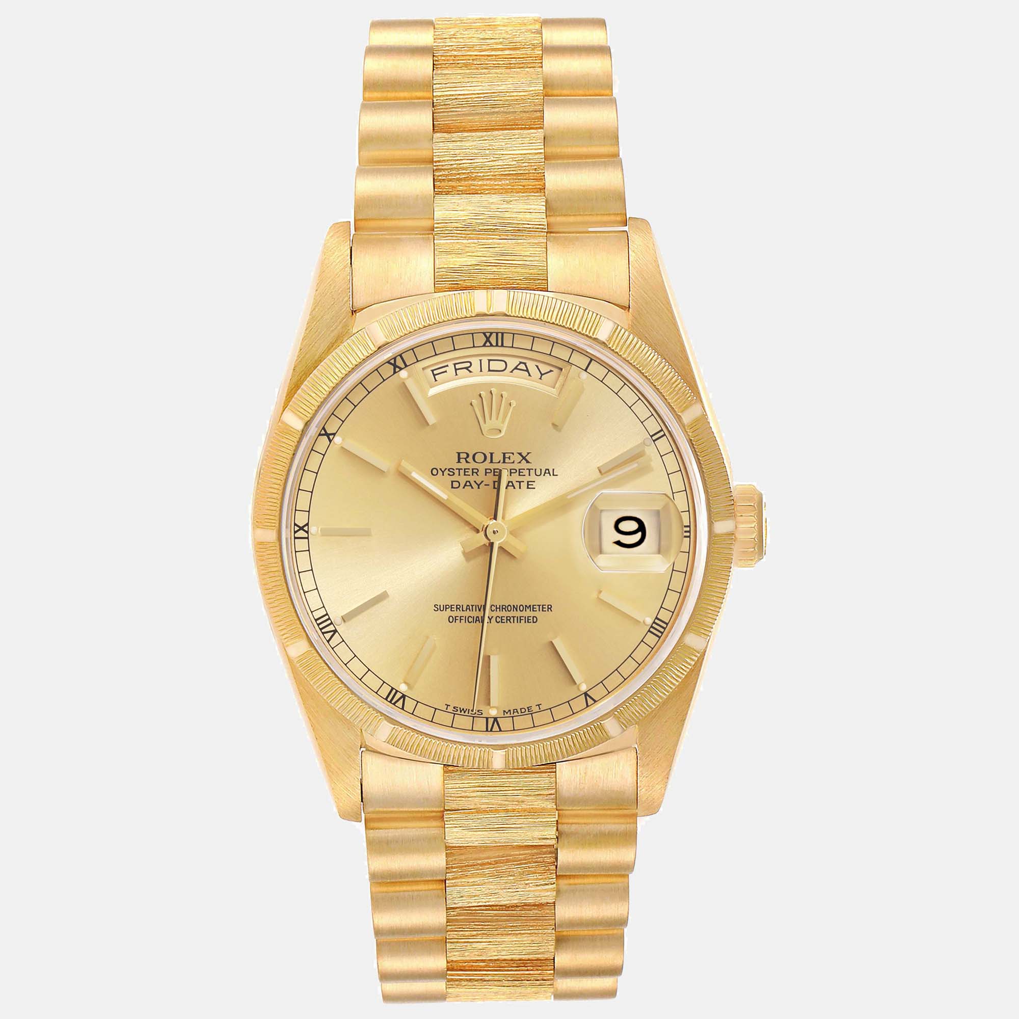 

Rolex Day-Date President Yellow Gold Bark Finish Men's Watch