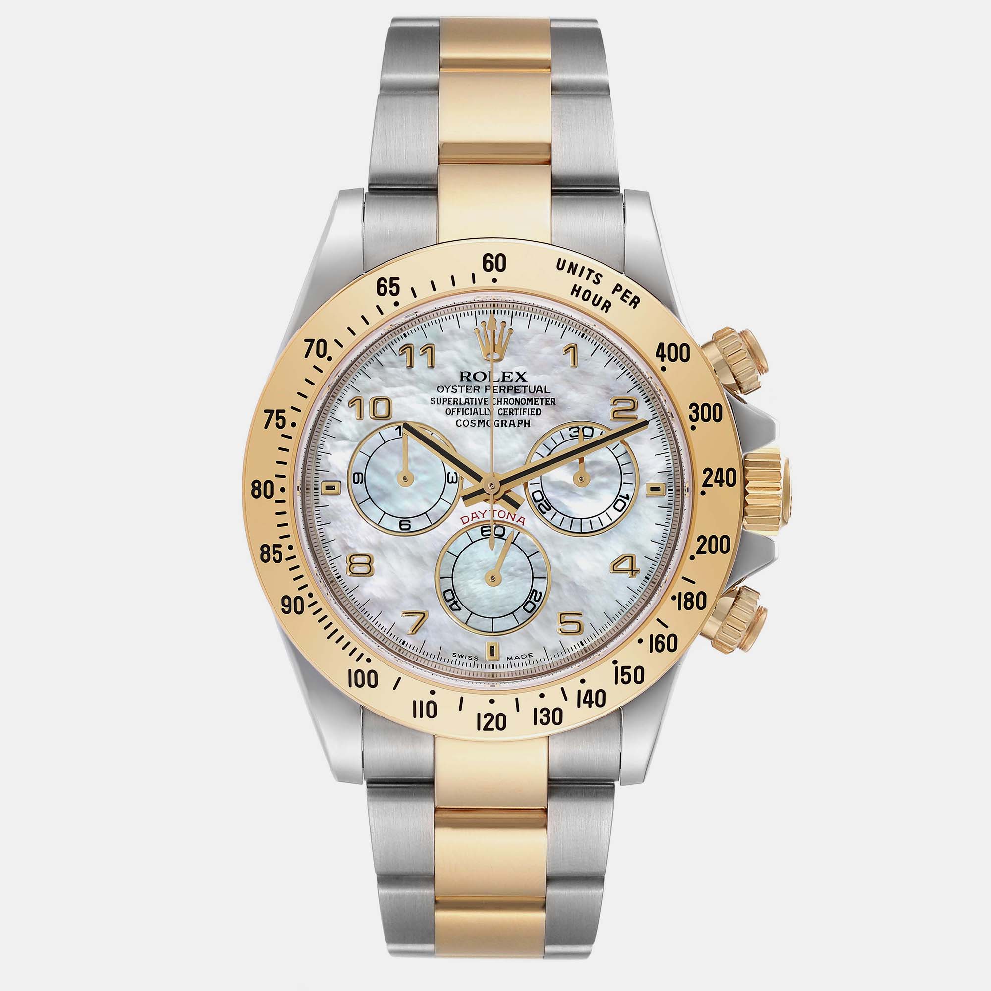 

Rolex Daytona Yellow Gold Steel Mother of Pearl Men's Watch, Multicolor