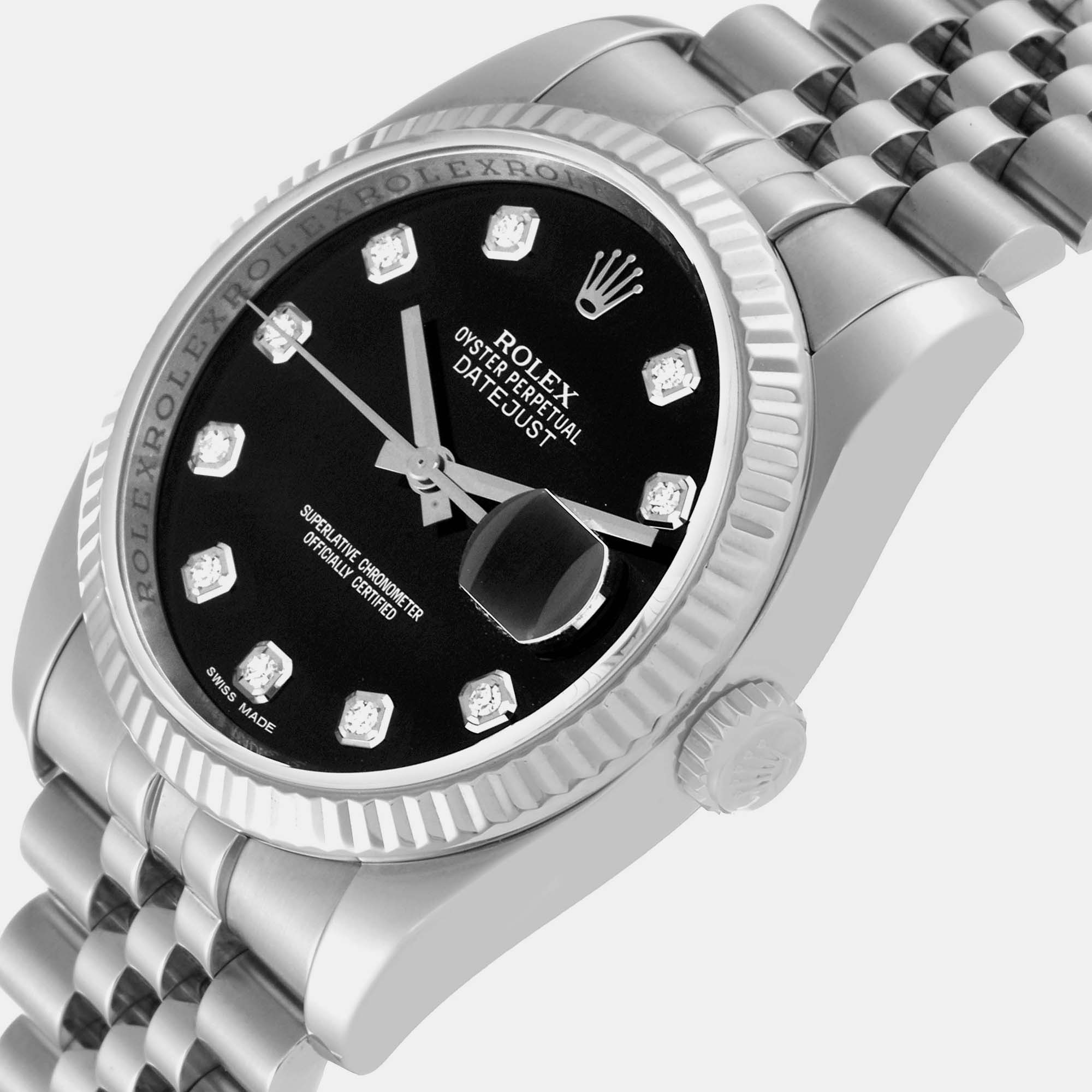 

Rolex Datejust Steel White Gold Black Diamond Dial Men's Watch