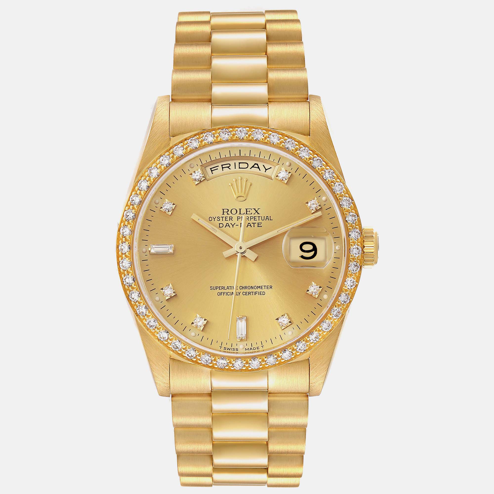 

Rolex President Day Date Yellow Gold Diamond Men's Watch