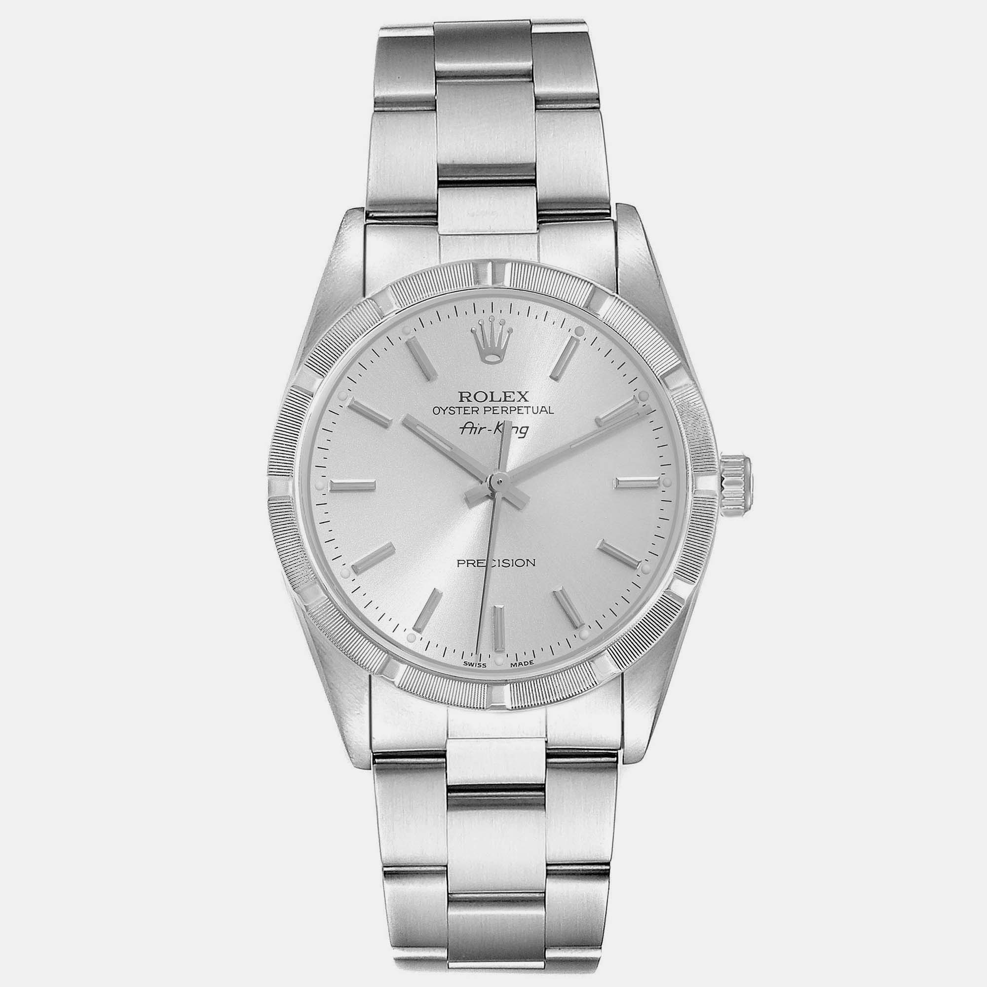 

Rolex Air King Engine Turned Bezel Silver Dial Steel Men's Watch