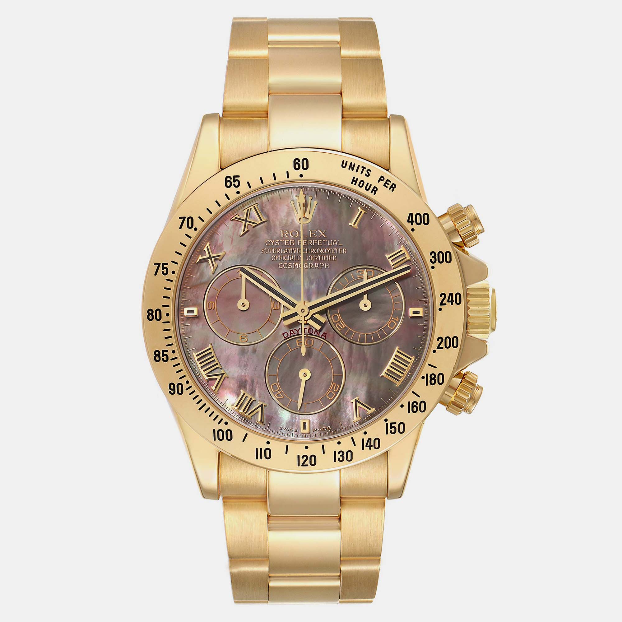 

Rolex Daytona Yellow Gold Mother of Pearl Dial Men's Watch  mm, Black