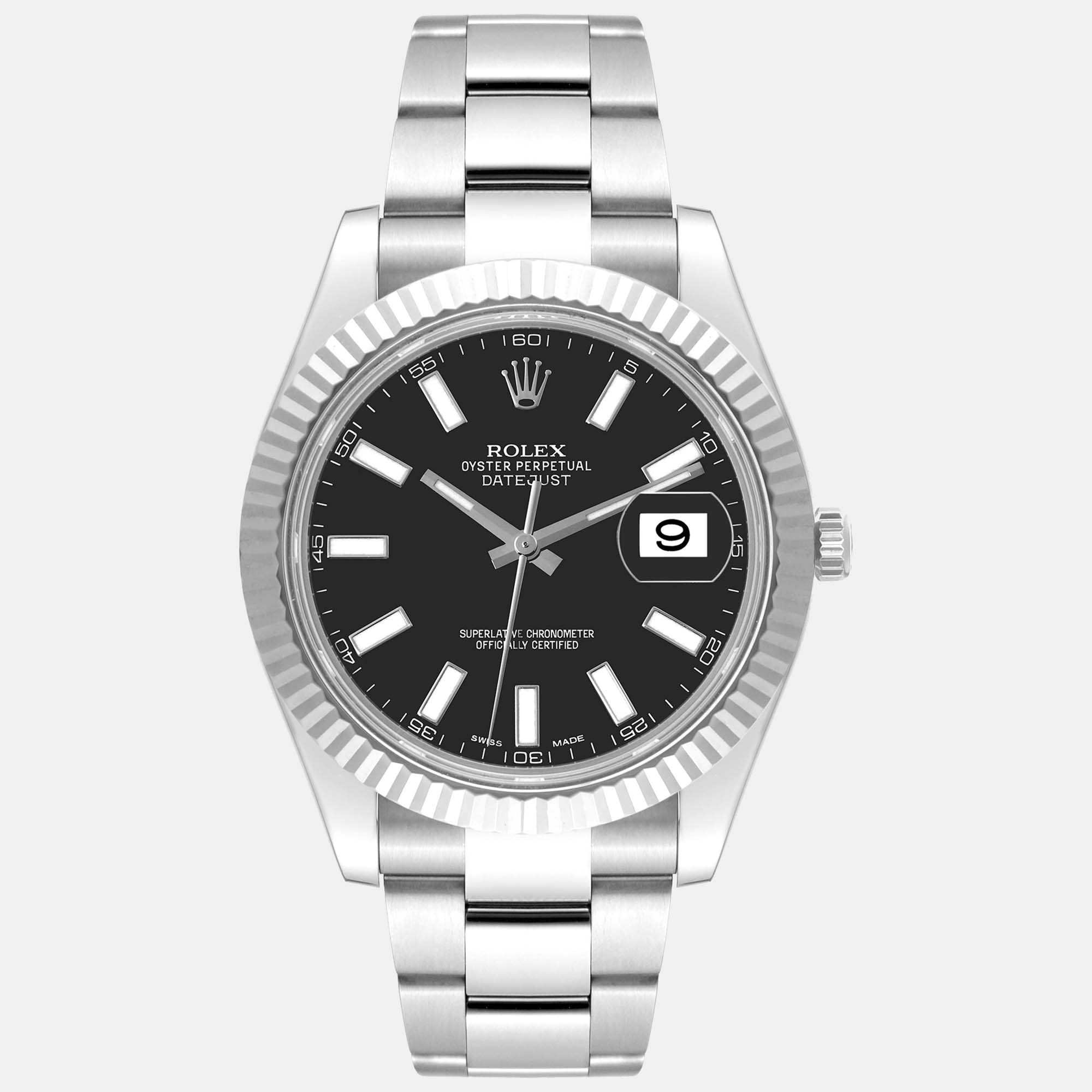Pre-owned Rolex Datejust Ii Steel White Gold Black Dial Men's Watch 41 Mm