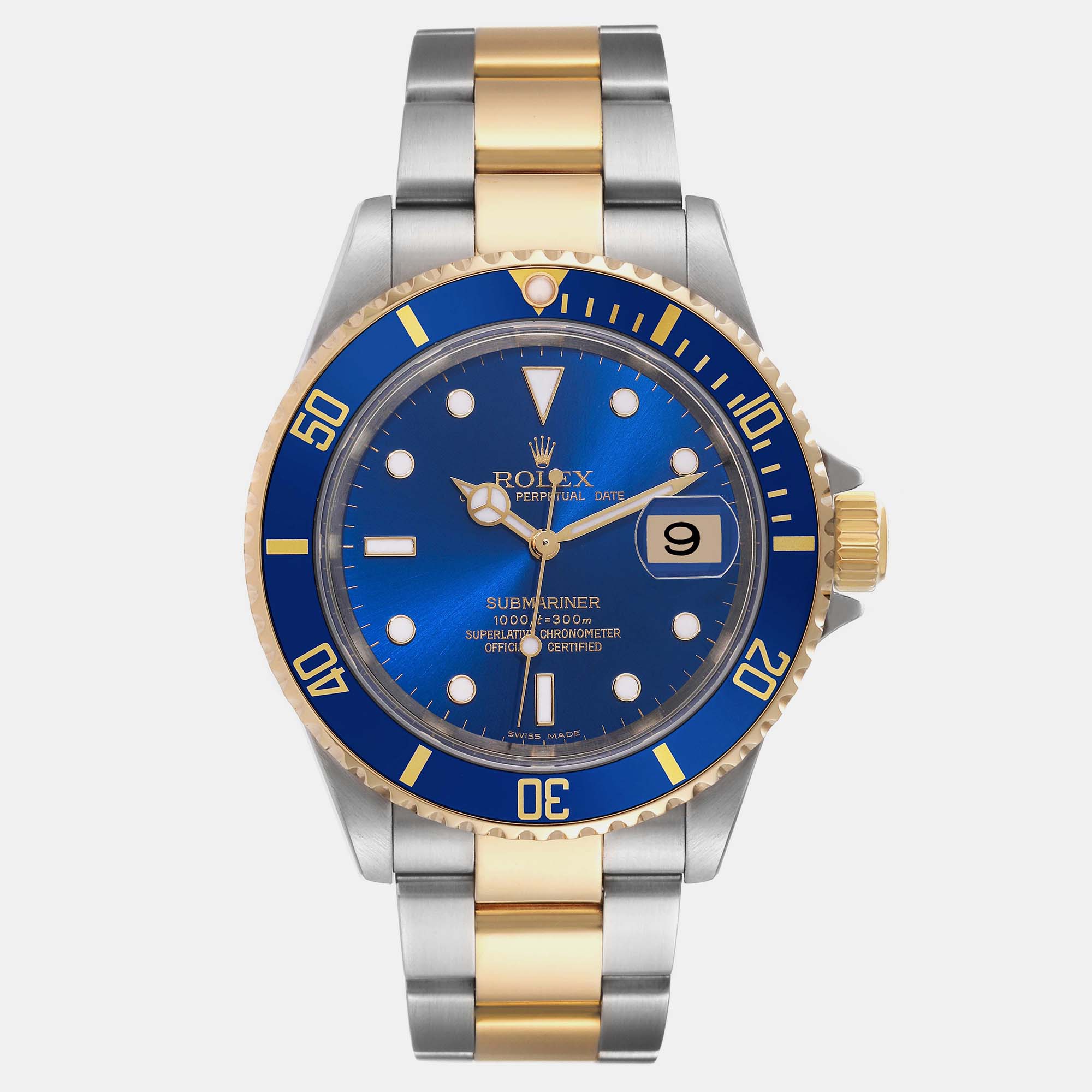 Pre-owned Rolex Submariner Blue Dial Steel Yellow Gold Men's Watch 40 Mm