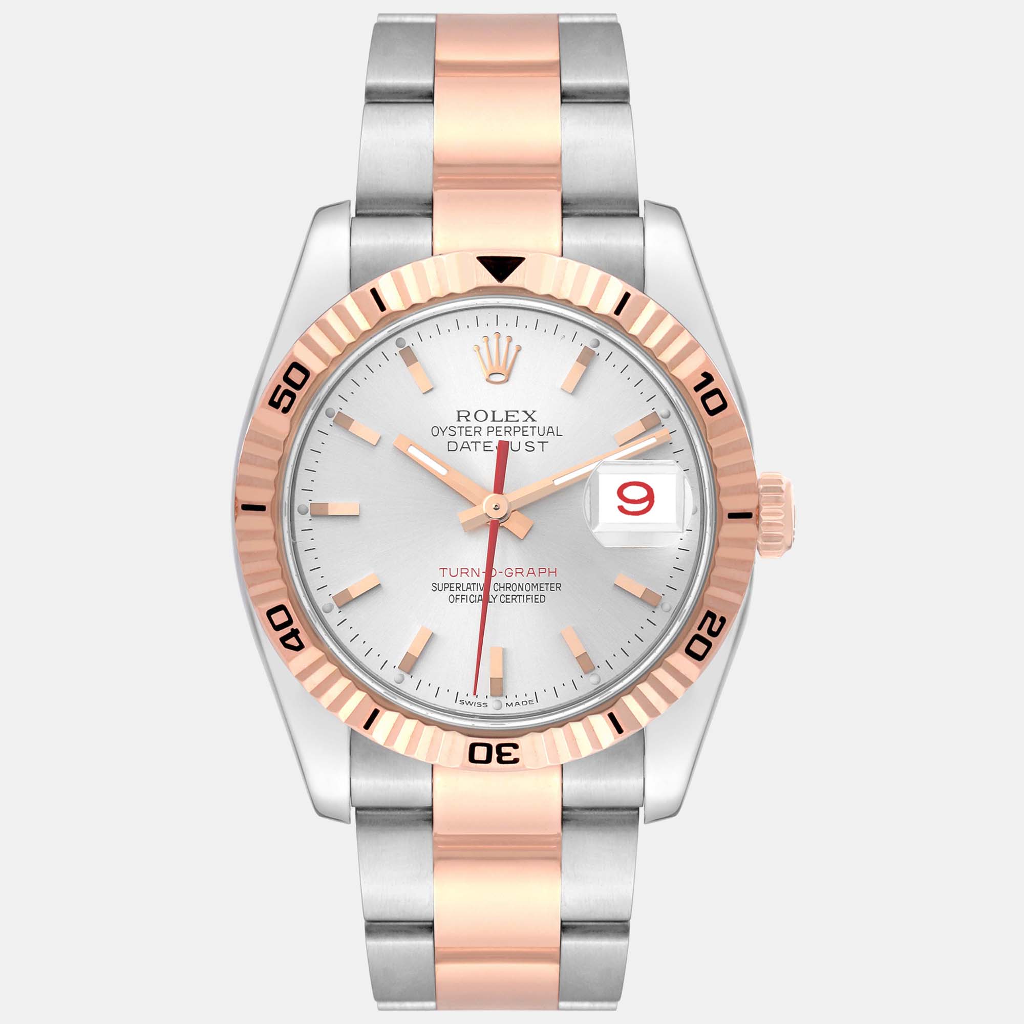 

Rolex Datejust Turnograph Steel Rose Gold Men's Watch 36 mm, Silver