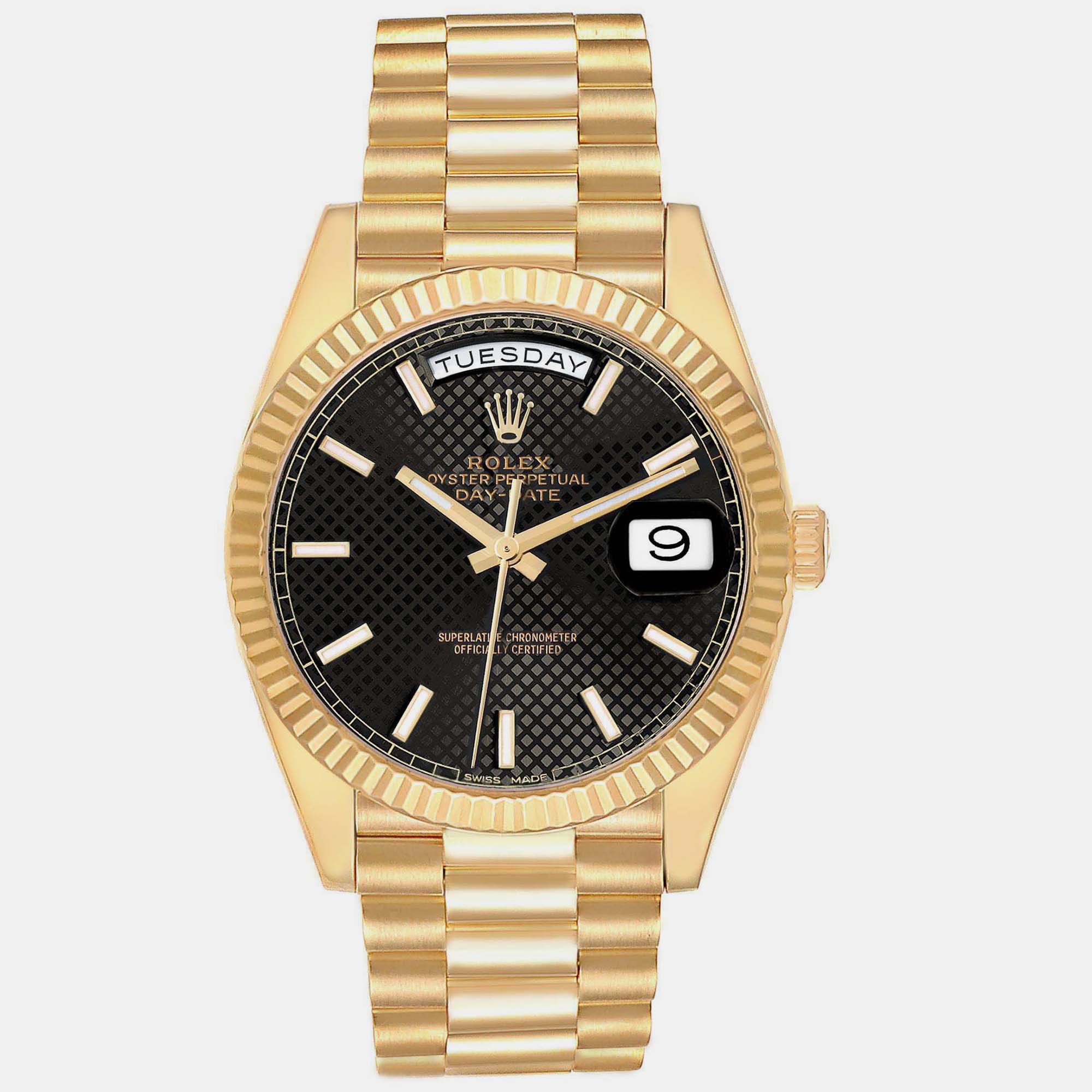 Pre-owned Rolex President Day-date Black Dial Yellow Gold Men's Watch 40 Mm