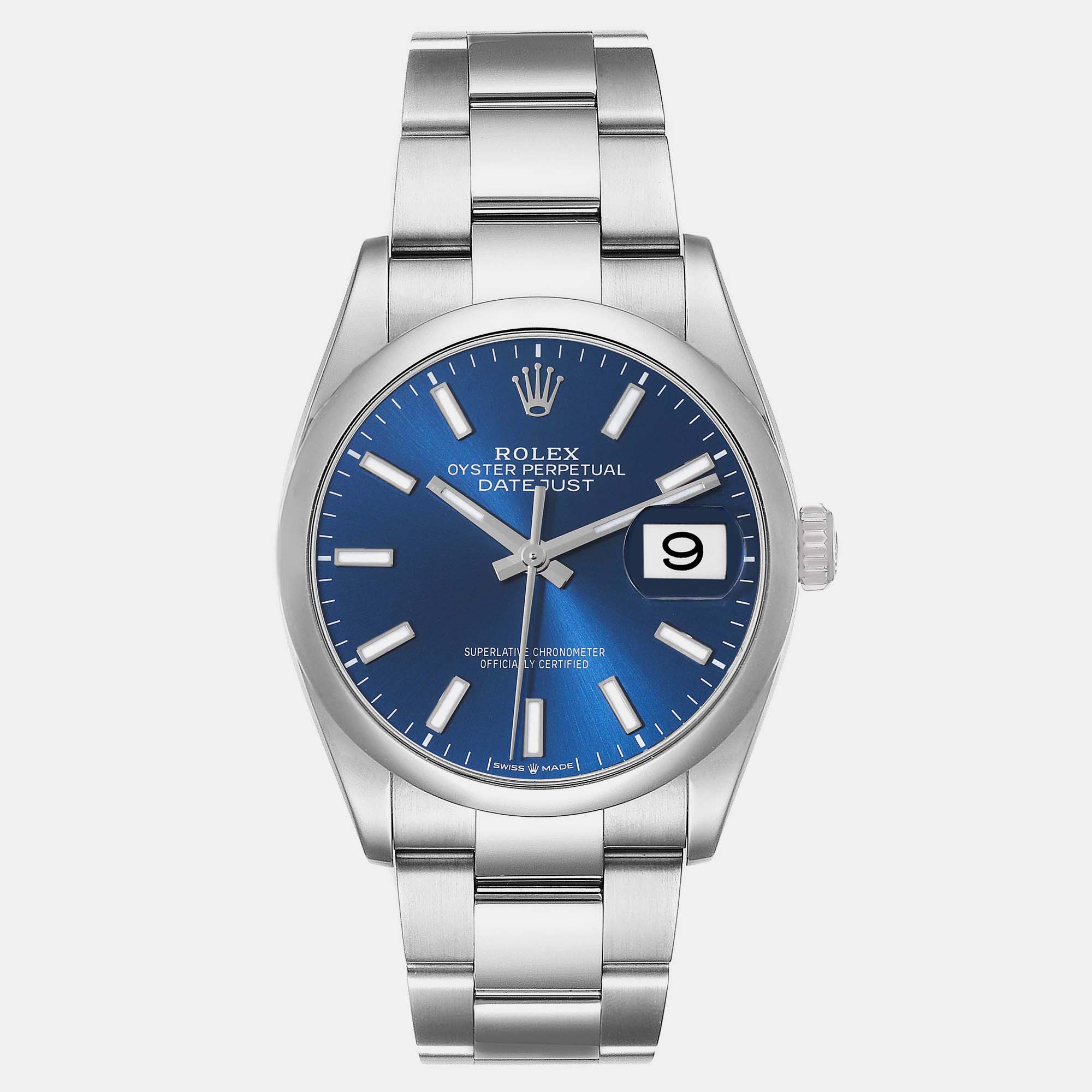 Pre-owned Rolex Datejust Blue Dial Domed Bezel Steel Men's Watch 36 Mm
