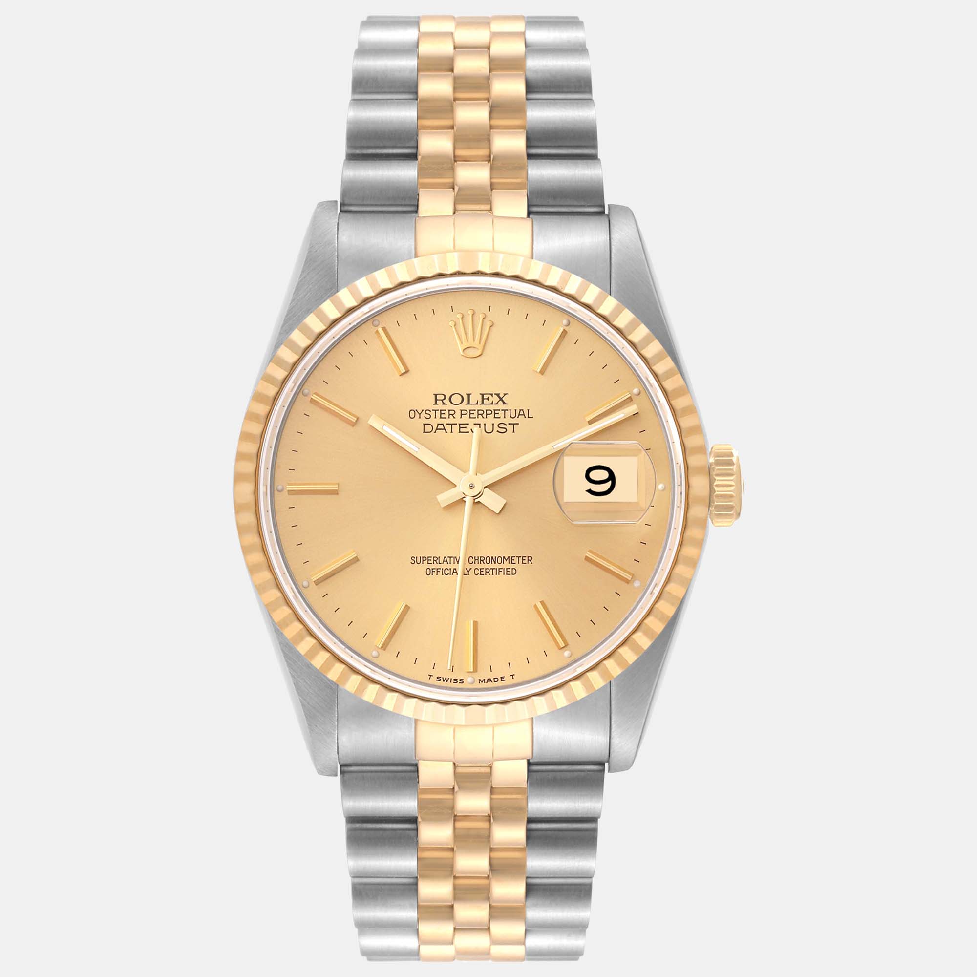 Pre-owned Rolex Datejust Steel Yellow Gold Champagne Dial Men's Watch 36 Mm