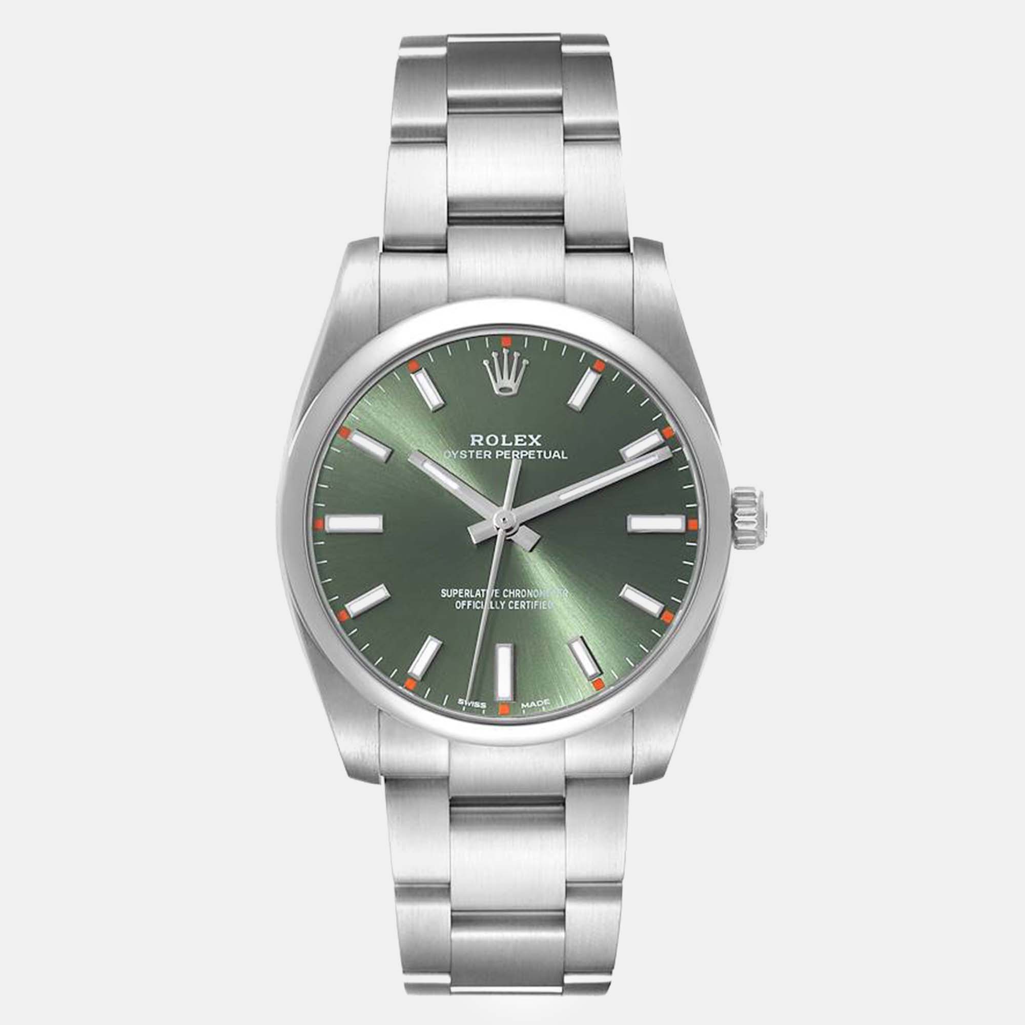 

Rolex Oyster Perpetual Olive Green Dial Steel Men's Watch 34 mm