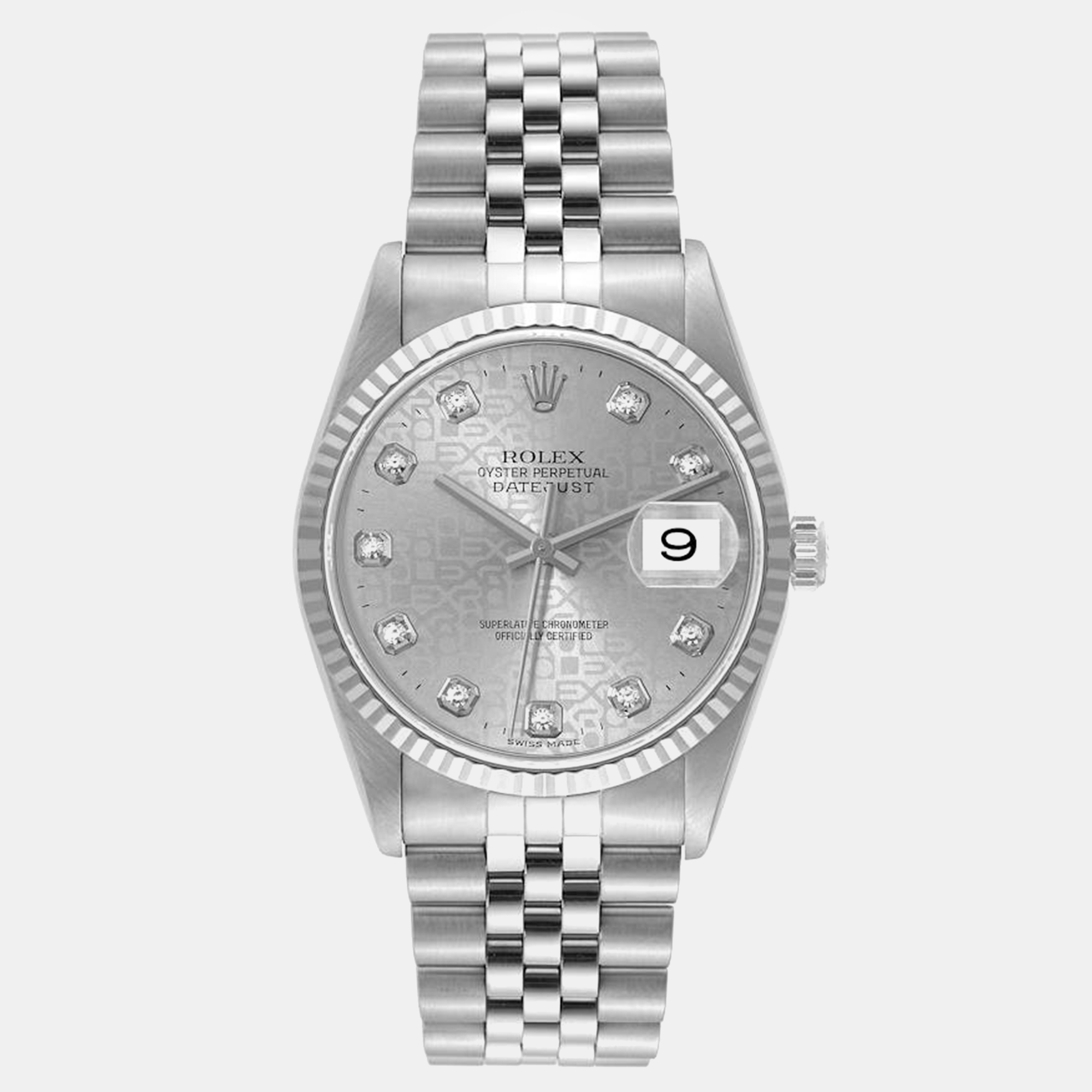

Rolex Datejust Steel White Gold Anniversary Diamond Dial Men's Watch 36 mm, Silver