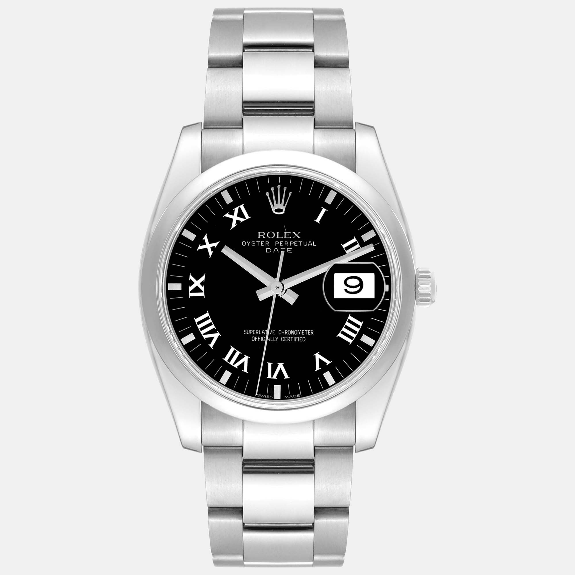 Pre-owned Rolex Date Black Dial Steel Men's Watch 34 Mm