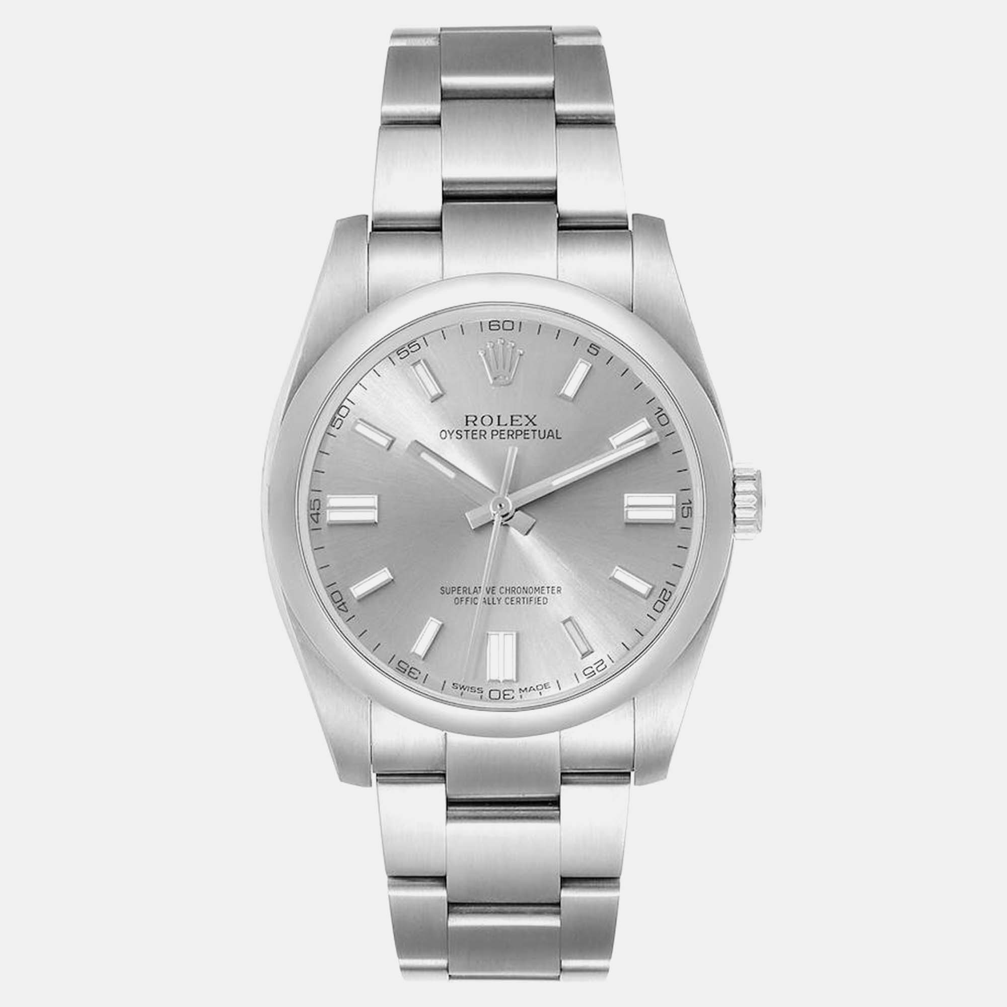 Pre-owned Rolex Oyster Perpetual Grey Dial Steel Men's Watch 36 Mm