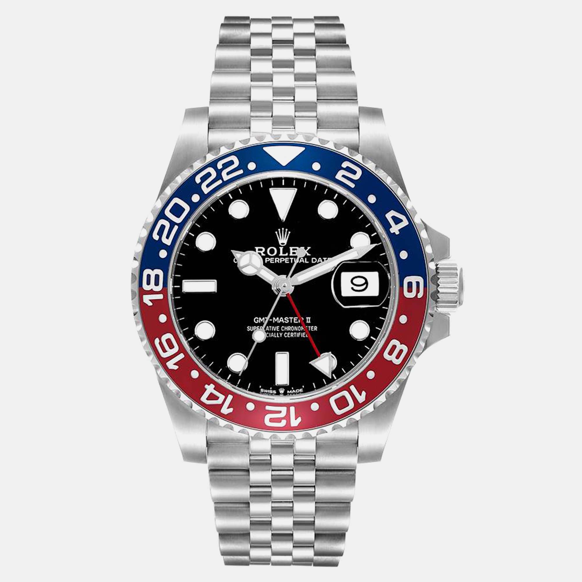 

Rolex GMT Master II Blue Red Pepsi Bezel Steel Men's Watch, Black