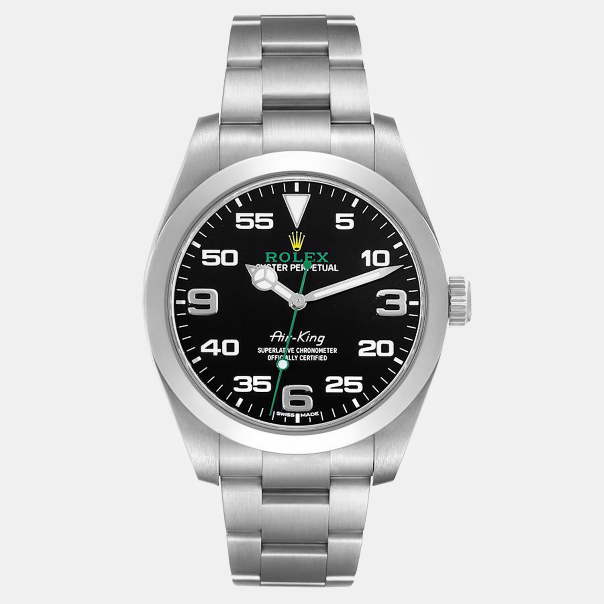 

Rolex Oyster Perpetual Air King Green Hand Steel Men's Watch, Black