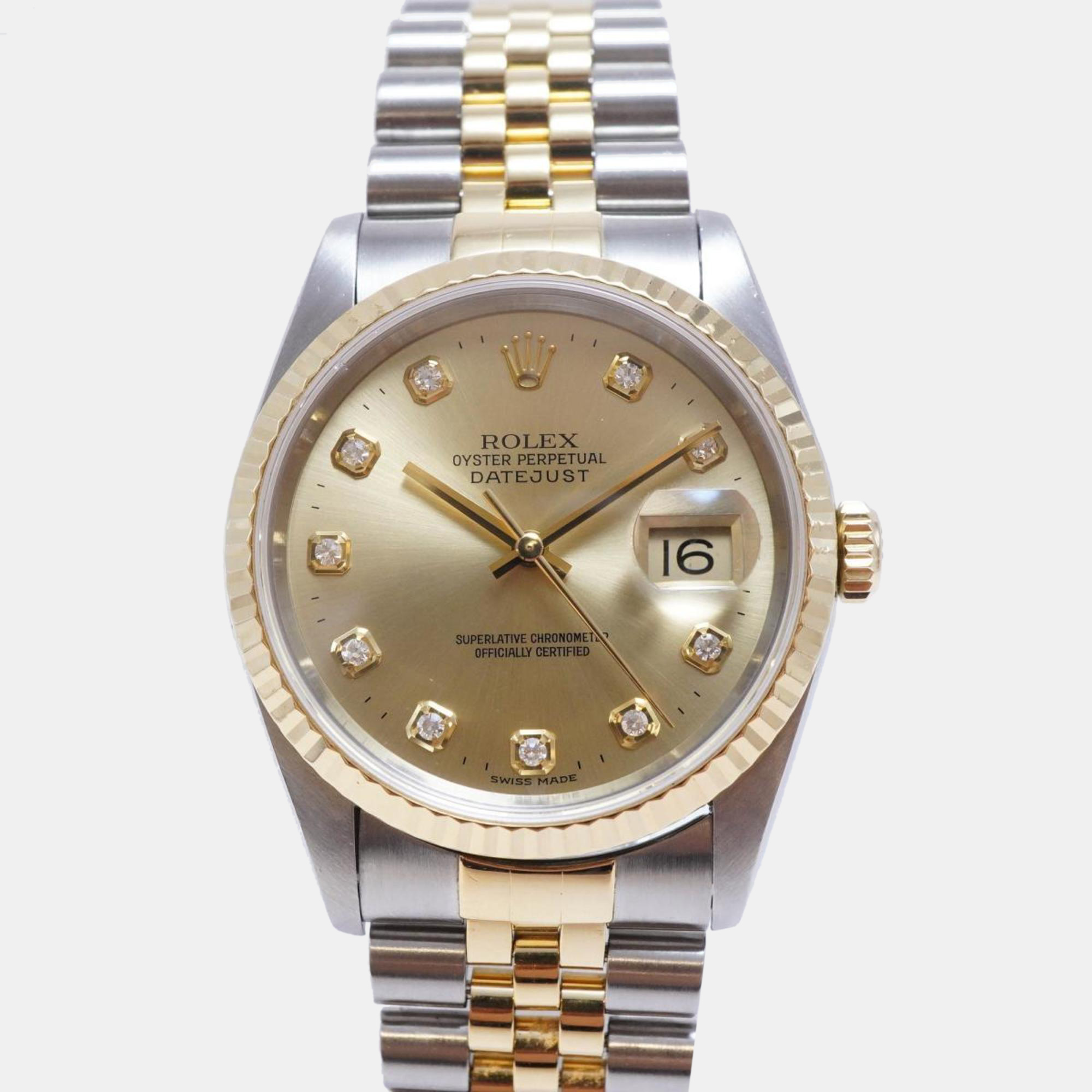 Pre-owned Rolex Gold 18k Yellow Gold And Stainless Steel Datejust 16233 Men's Wristwatch 35mm