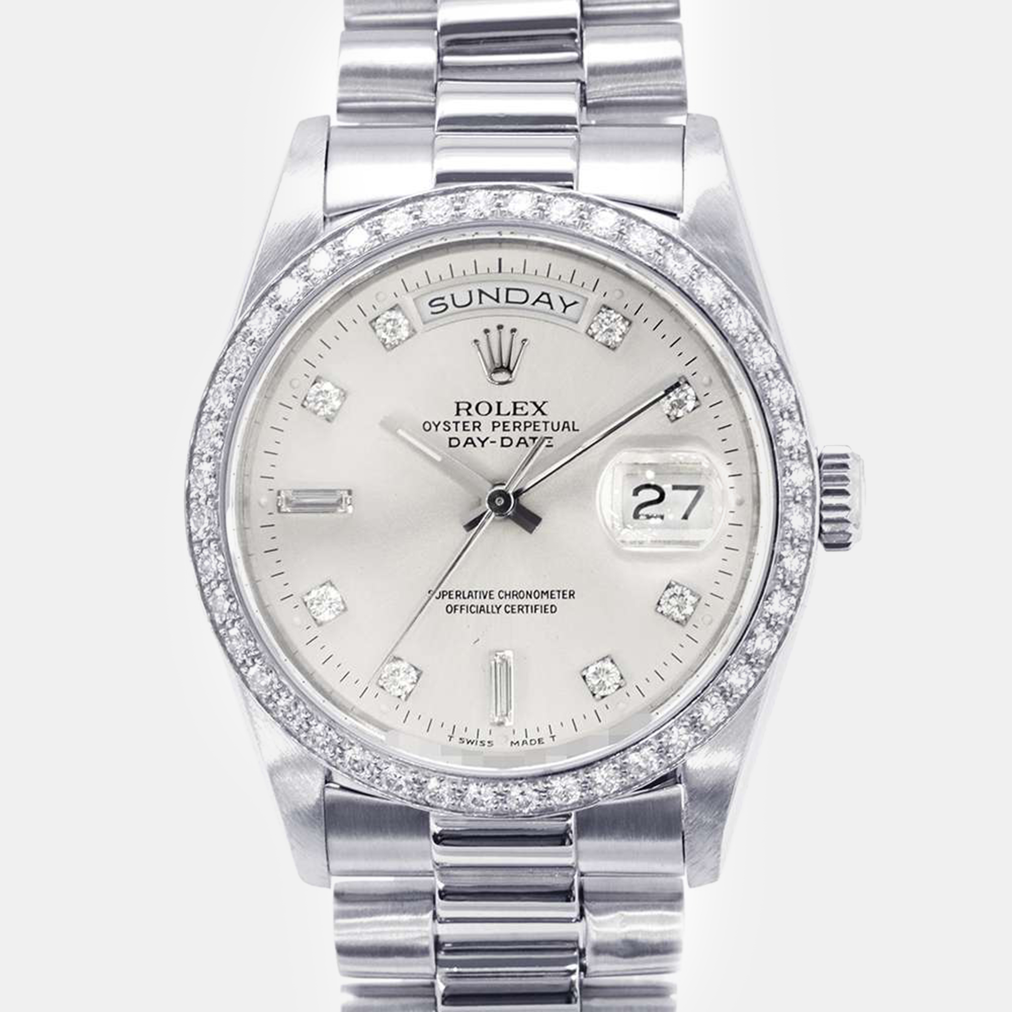 

Rolex Silver Platinum Day-Date 18346A Automatic Men's Wristwatch 36 mm
