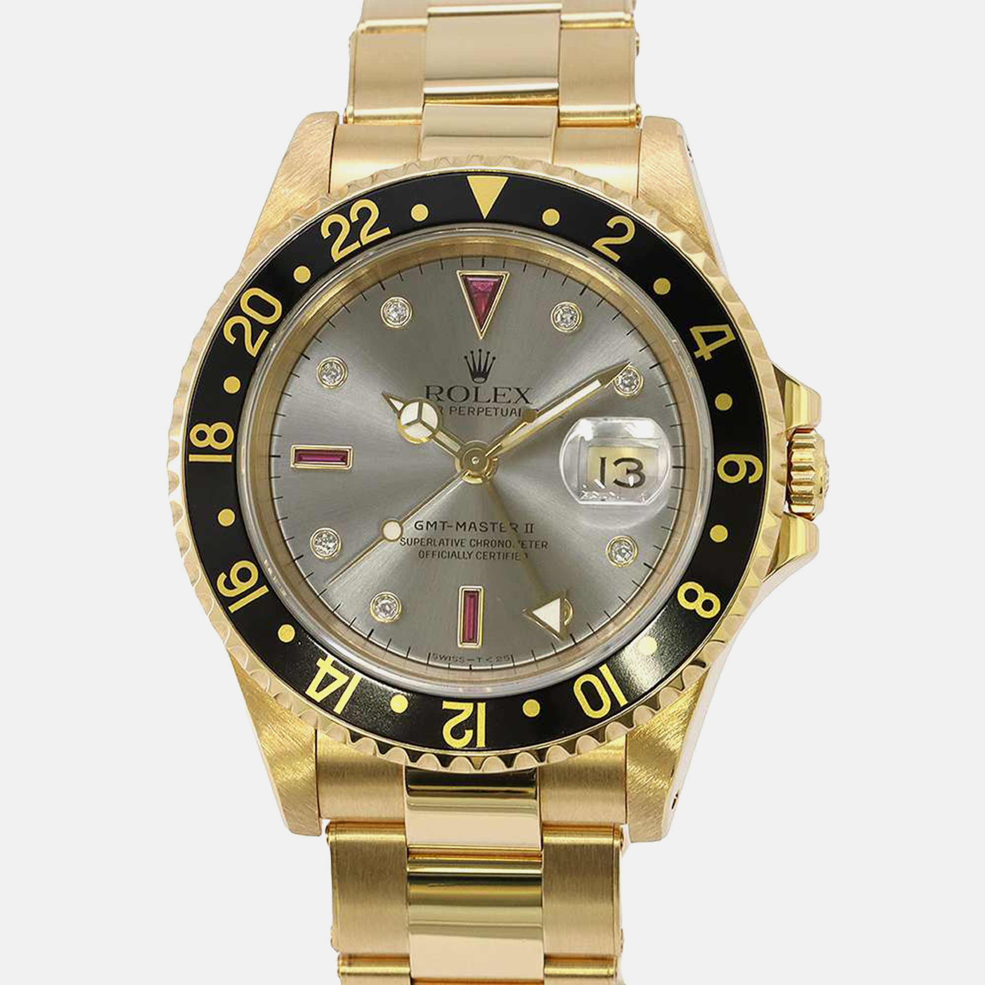 

Rolex Silver 18k Yellow Gold GMT-Master II 16718RG Automatic Men's Wristwatch 40 mm