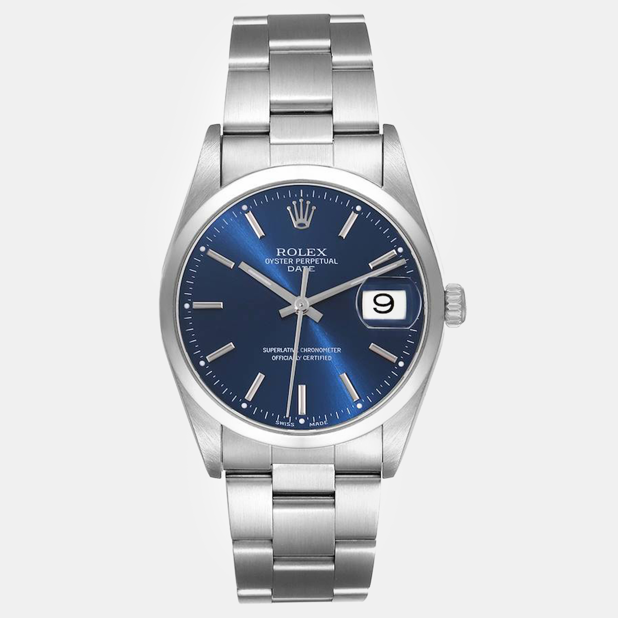 

Rolex Date Blue Dial Smooth Bezel Steel Men's Watch 34 mm