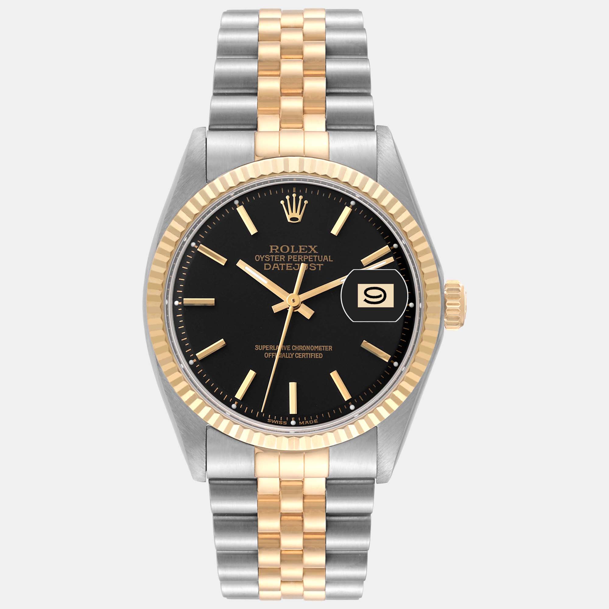 

Rolex Datejust Steel Yellow Gold Black Dial Vintage Men's Watch 36 mm