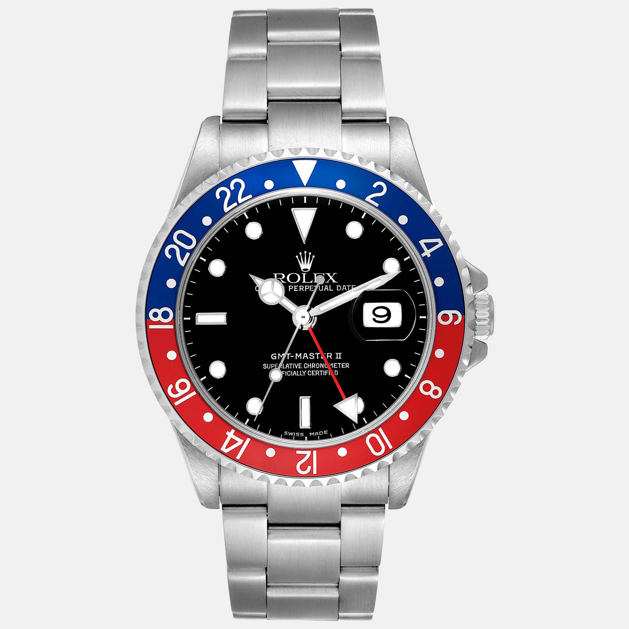 

Rolex GMT Master II Blue Red Pepsi Bezel Steel Men's Watch 40 mm, Black