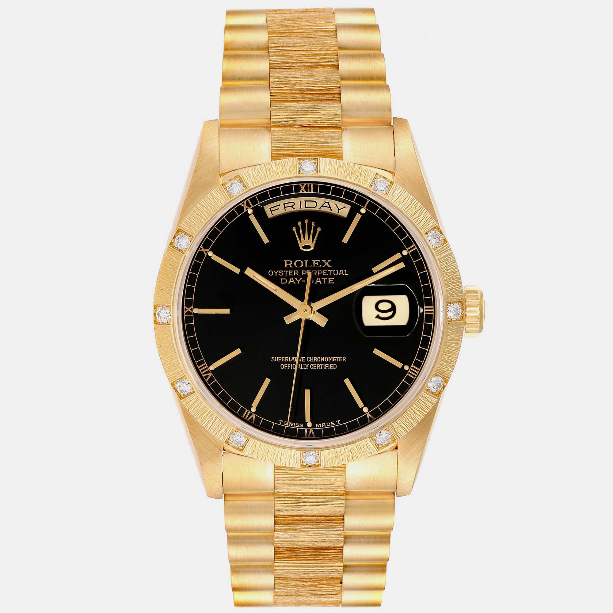 

Rolex President Day-Date Yellow Gold Black Dial Diamond Men's 36 mm